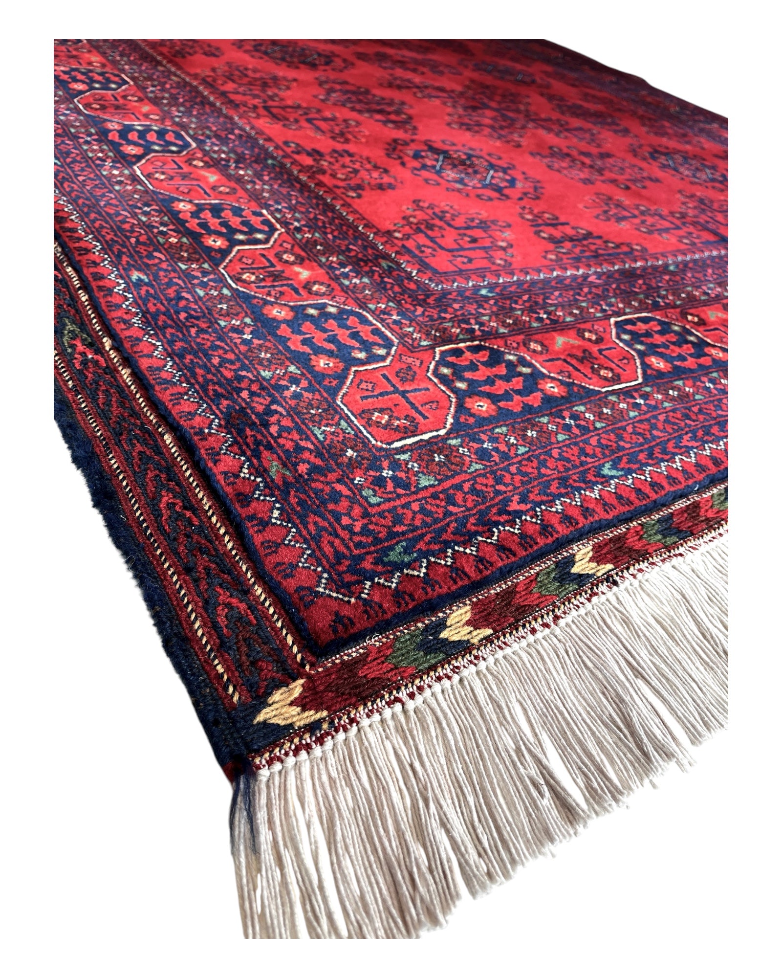 196cm x 150cm Red & Navy Andkhoy Rug