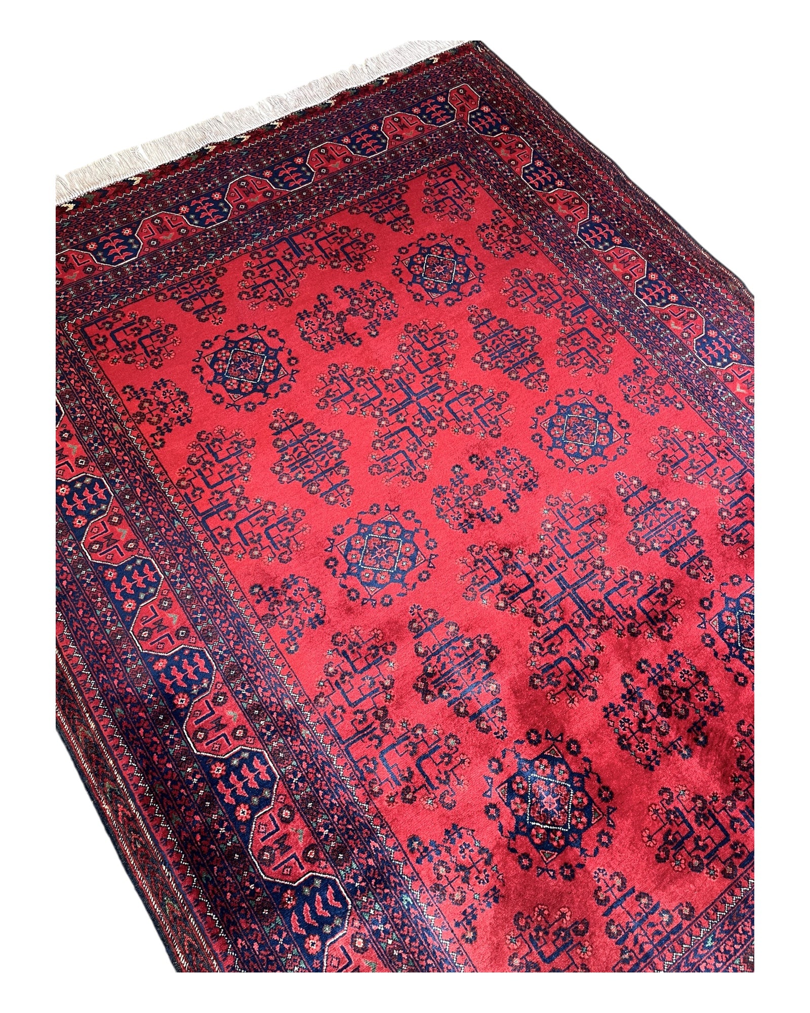 196cm x 150cm Red & Navy Andkhoy Rug