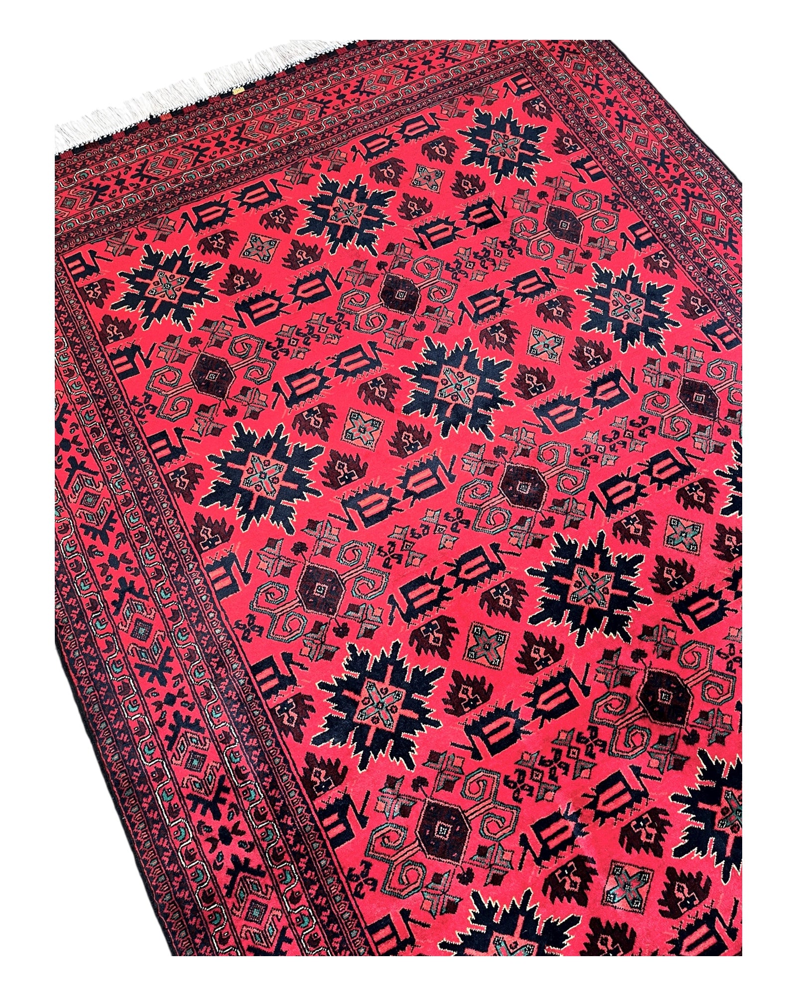 202cm x 155cm Red & Black Snowflake Rug