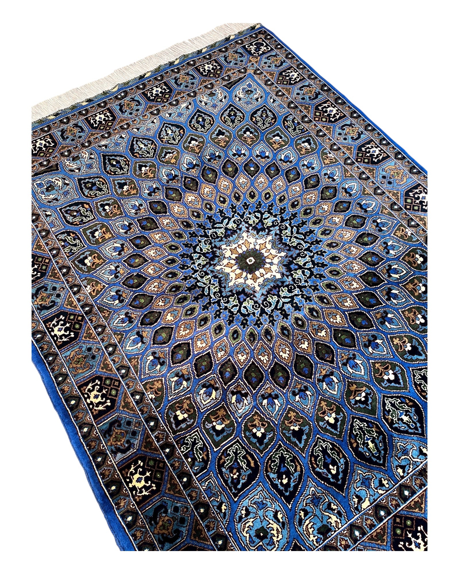 197cm x 152cm Blue Peacock Afghan Rug