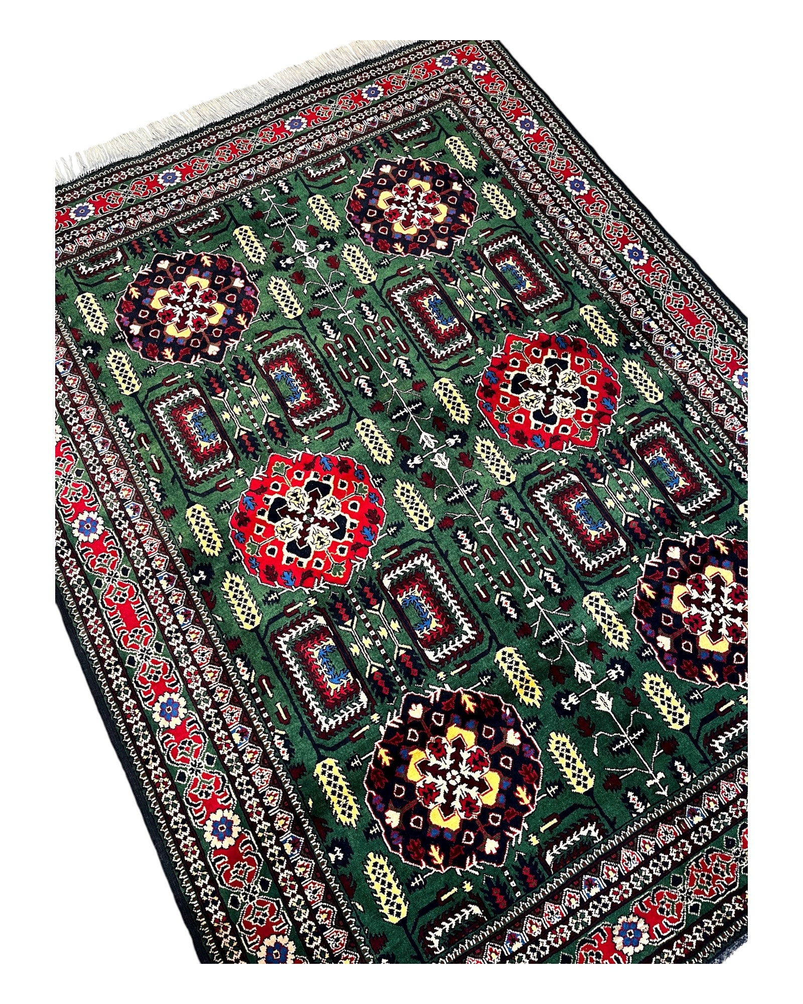 200cm x 152cm Green & Red Charshango Rug