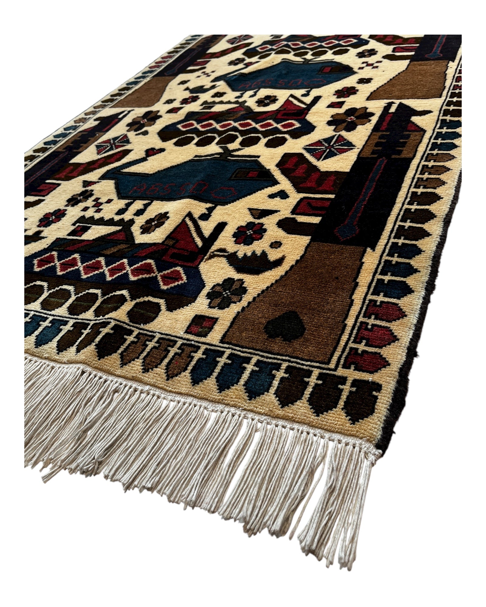 128cm x 83cm Cream & Brown War Rug