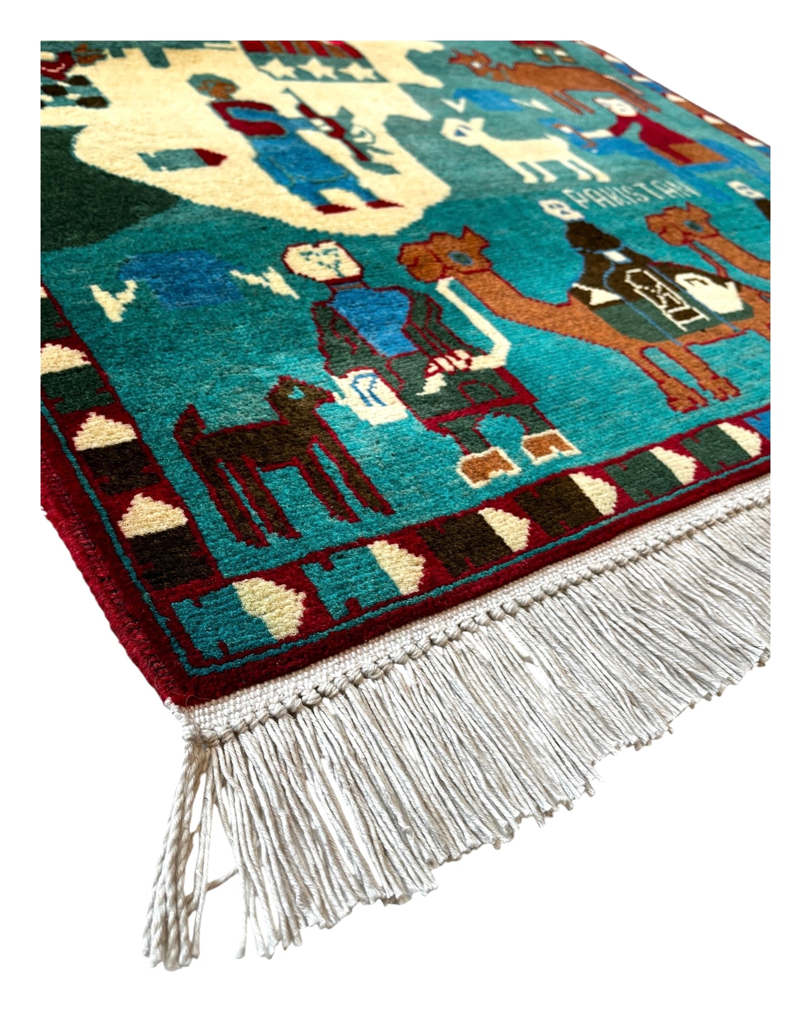 123cm x 83cm Teal, Red & Cream War Rug
