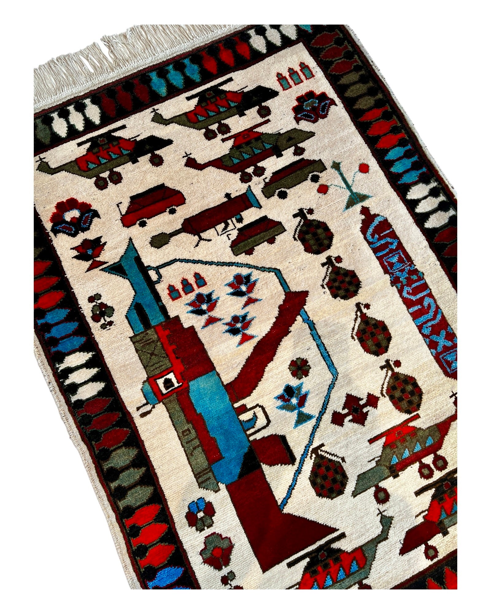120cm x 86cm Cream & Burgundy War Rug