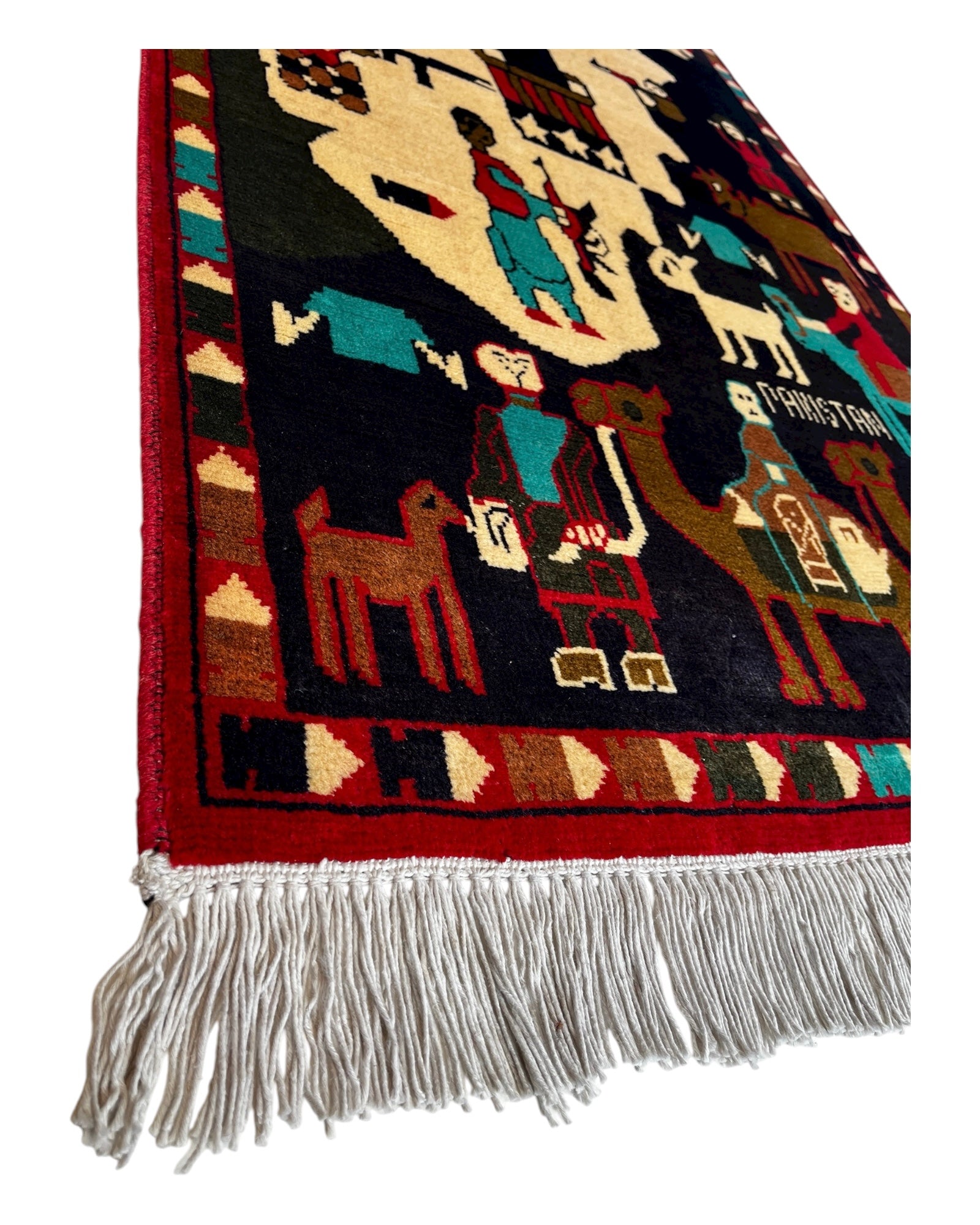 131cm x 80cm Black, Cream & Red War Rug