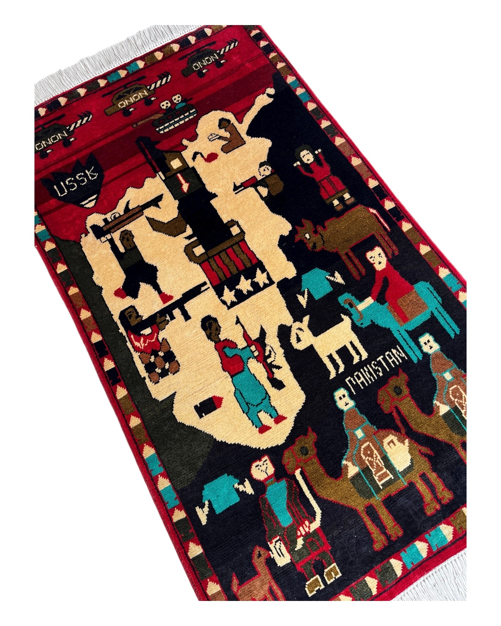 131cm x 80cm Black, Cream & Red War Rug