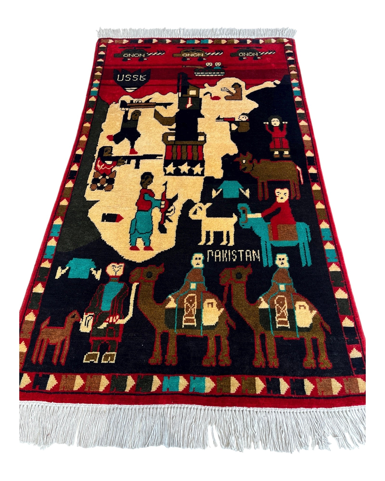 131cm x 80cm Black, Cream & Red War Rug