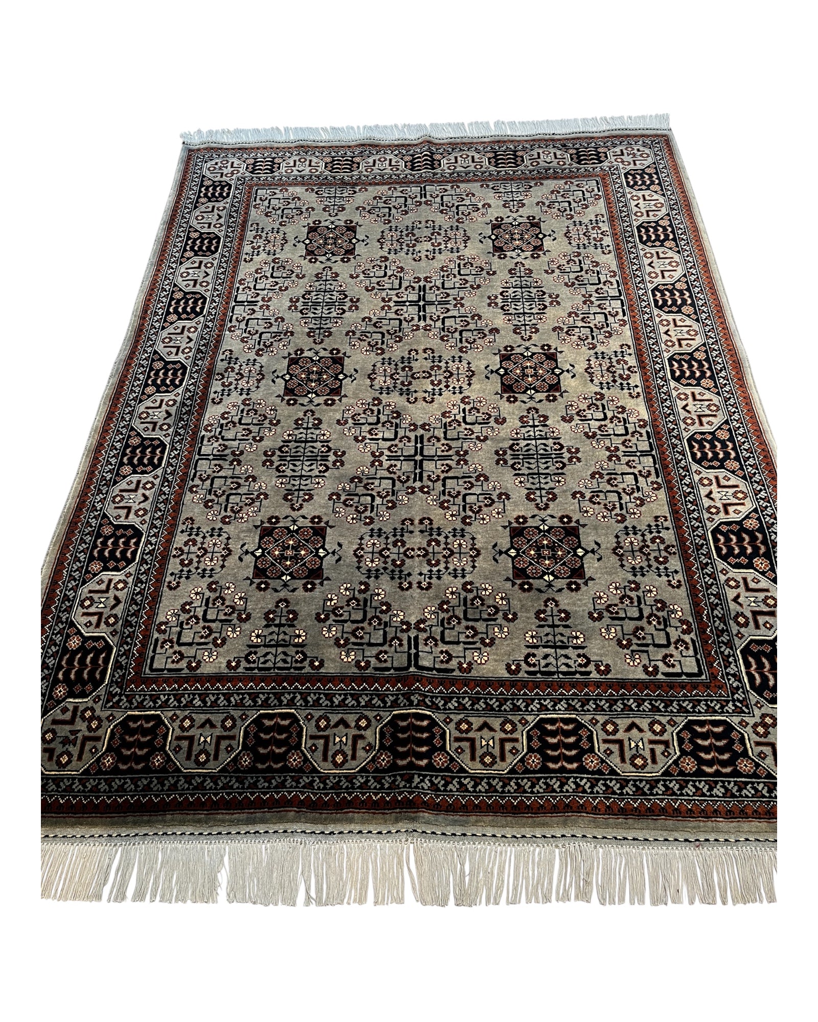 202cm x 150cm Grey & Bronze Andkhoy Rug