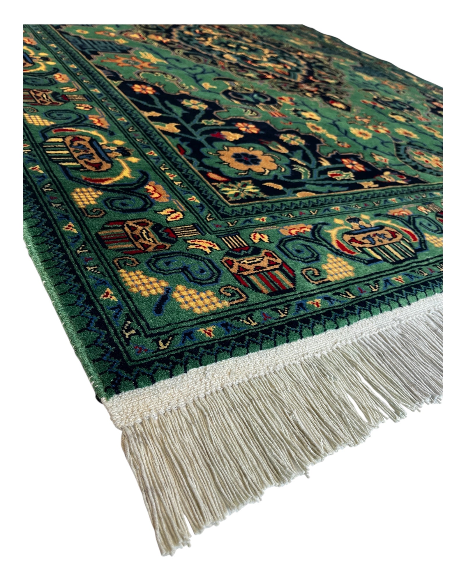 200cm x 150cm Green & Navy Afghan Rug