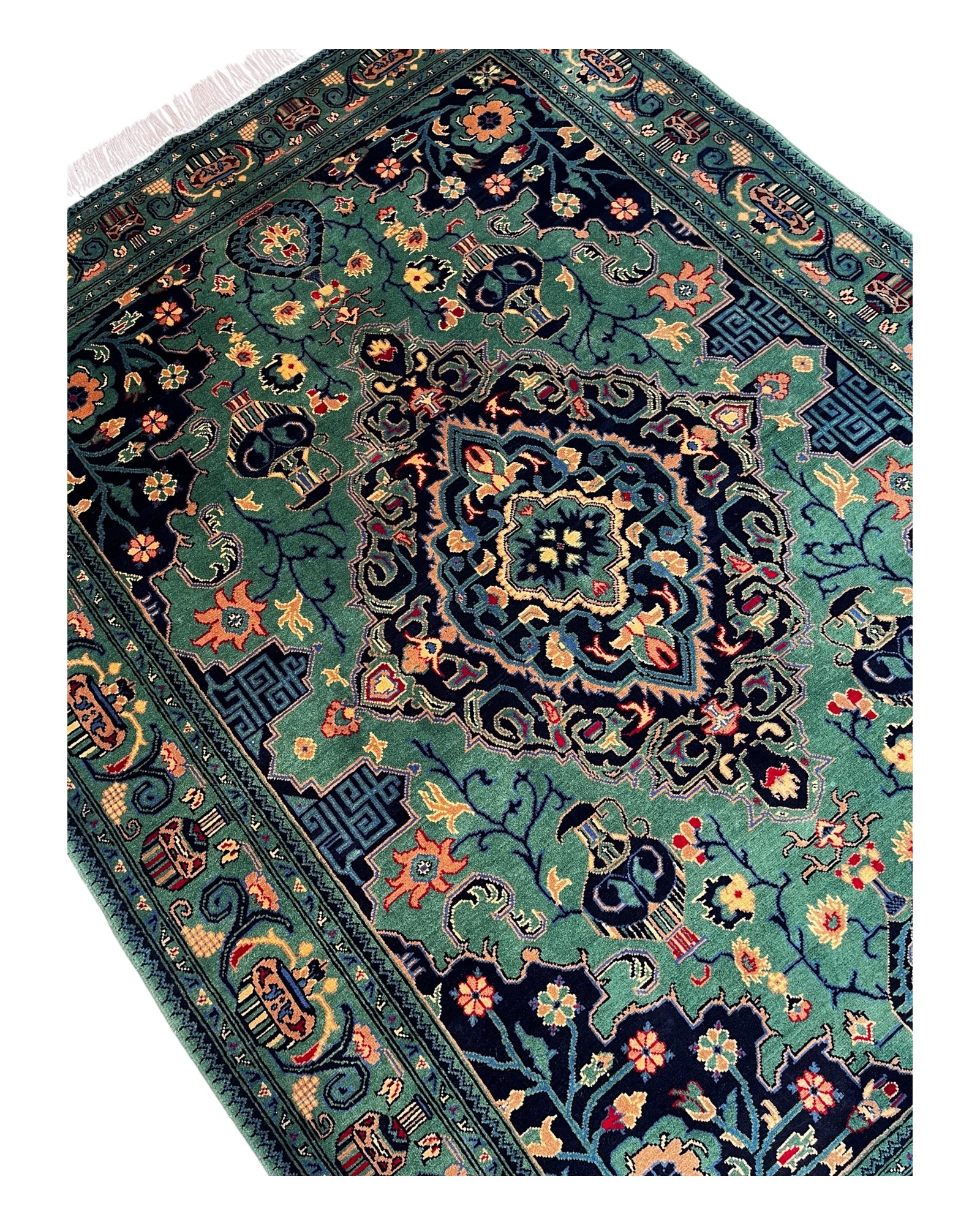 200cm x 150cm Green & Navy Afghan Rug