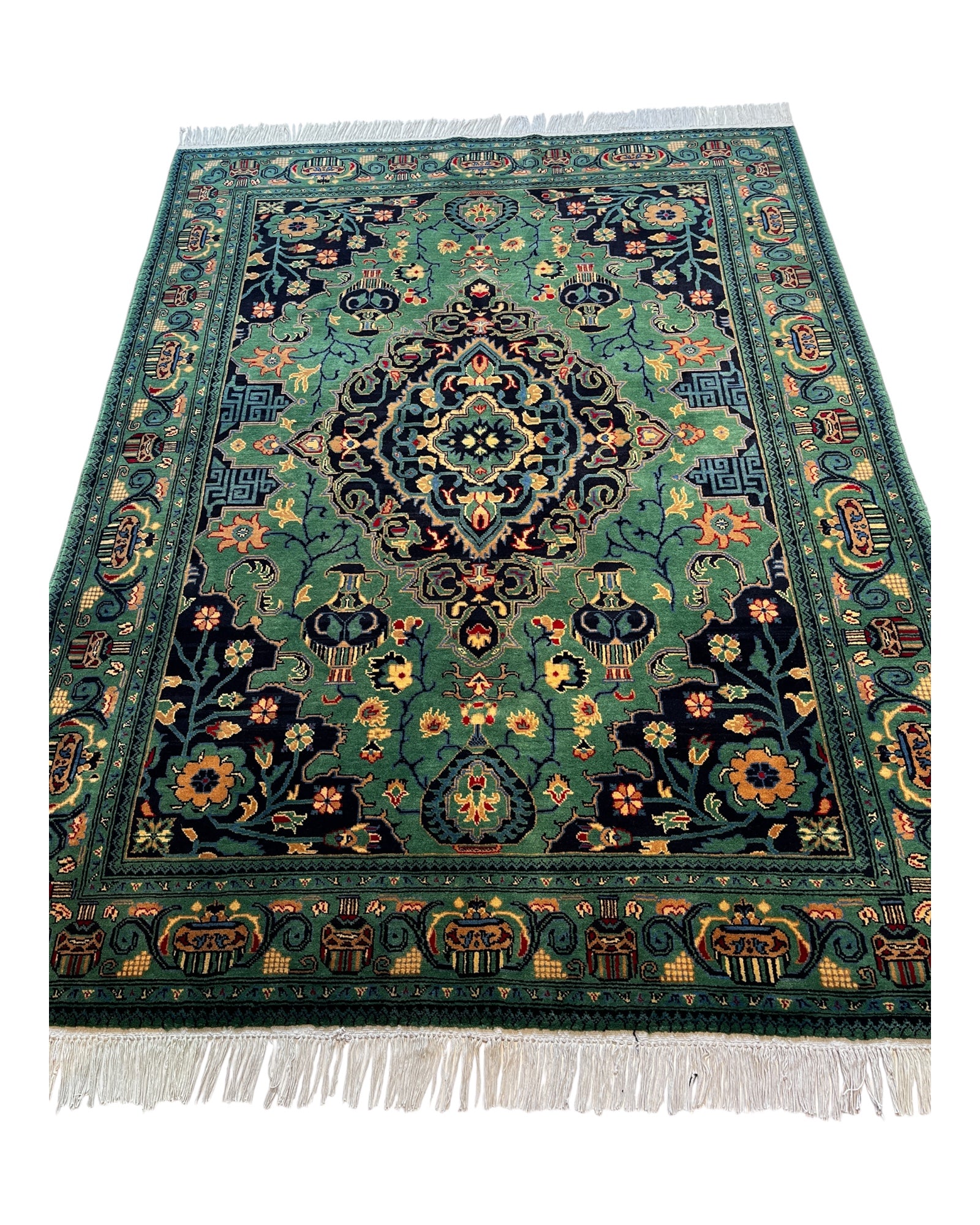 200cm x 150cm Green & Navy Afghan Rug