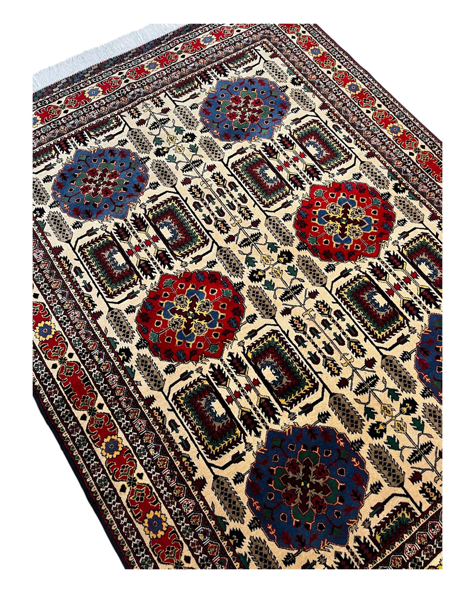 197cm x 150cm Cream & Blue Charshango Rug