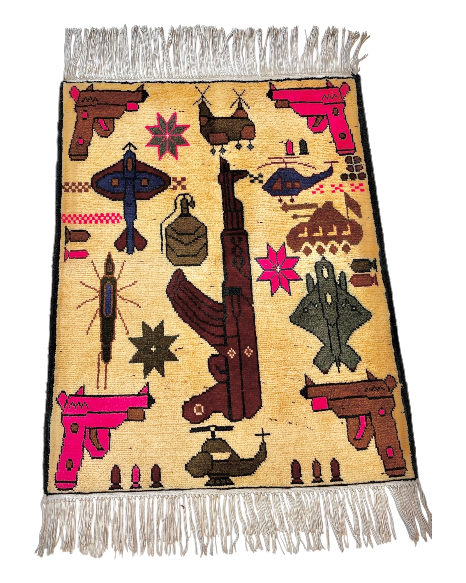 80cm x 62cm Cream, Burgundy & Hot Pink War Rug