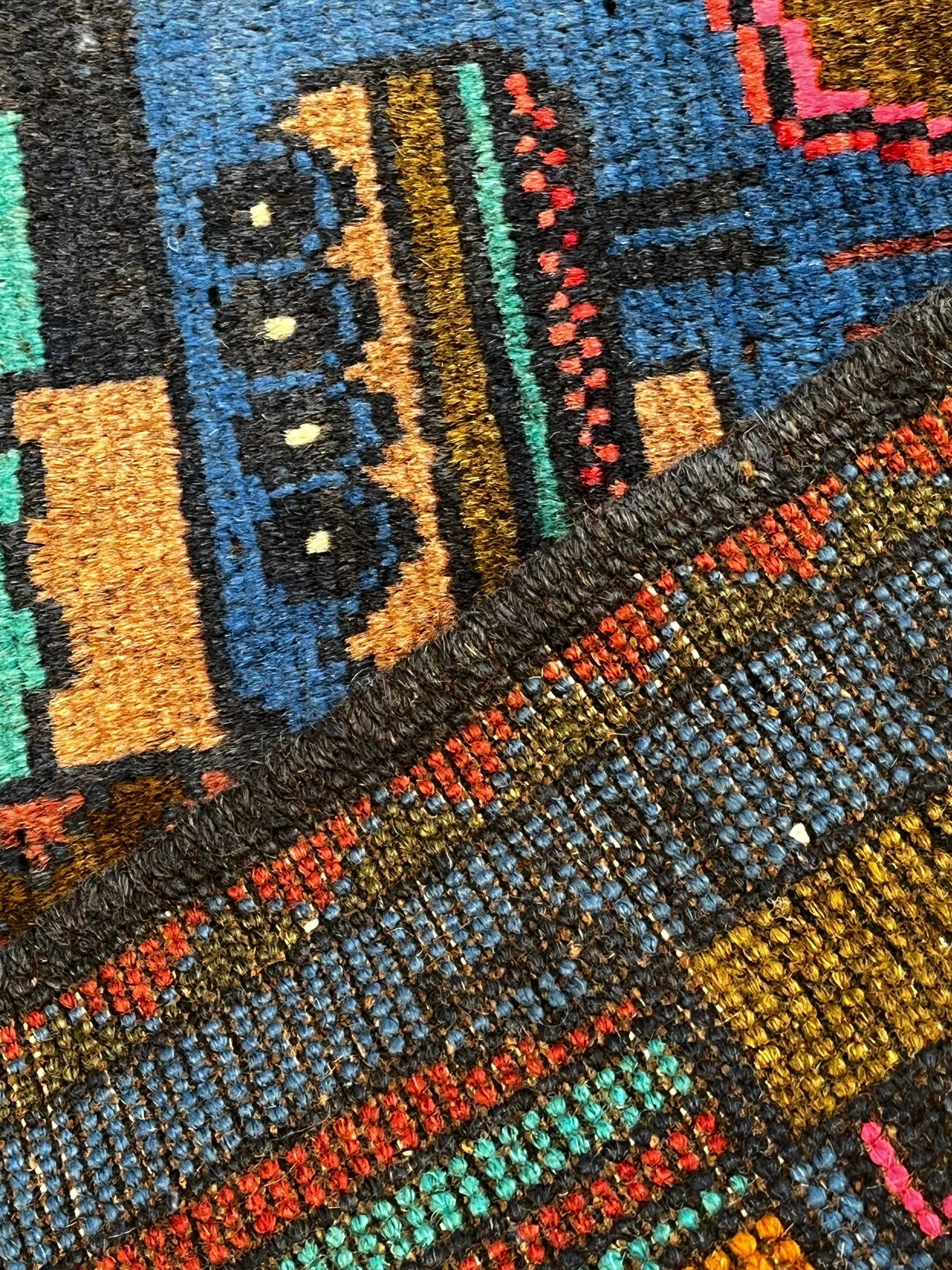 79cm x 60cm Blue & Pink War Rug