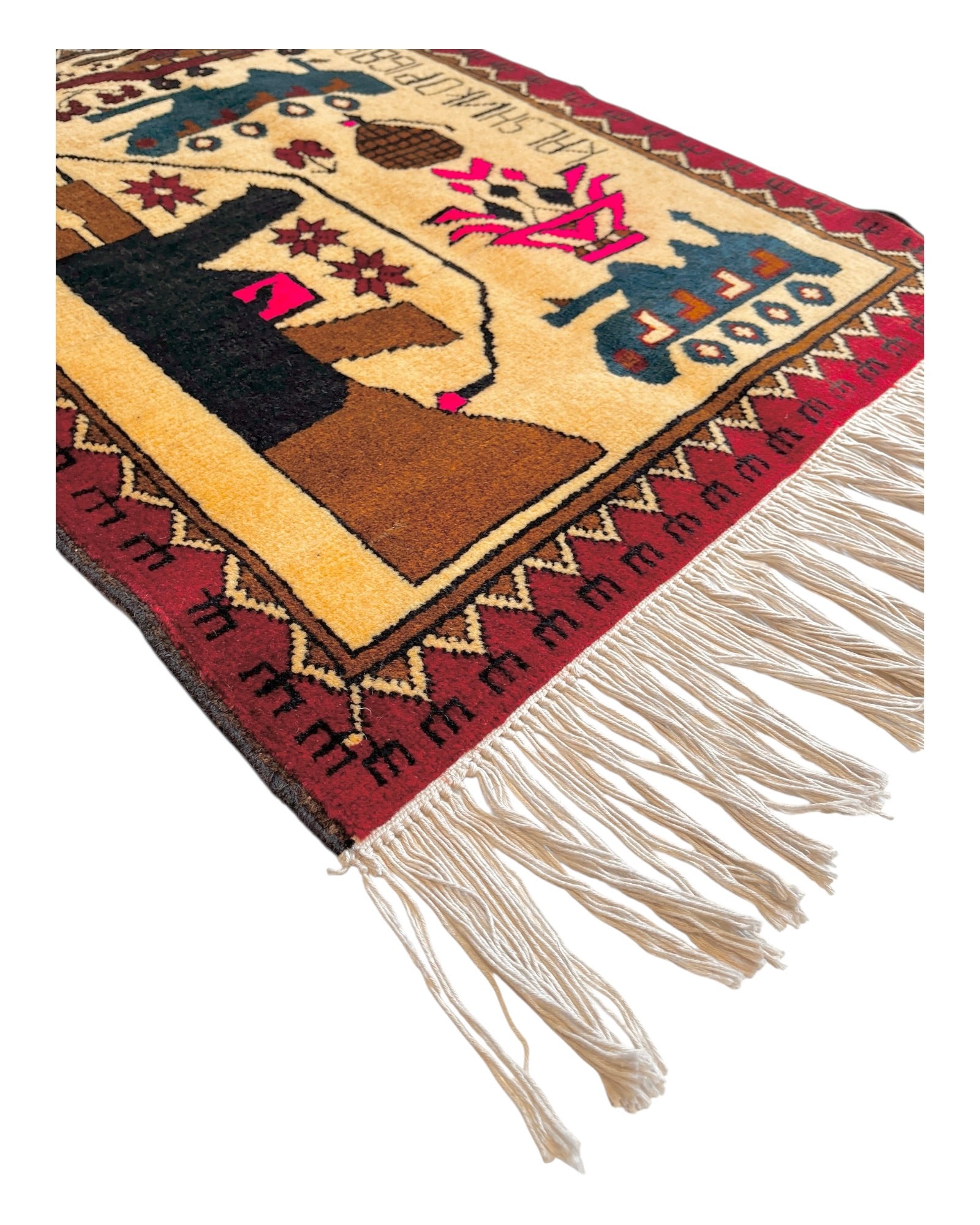 79cm x 62cm Cream & Burgundy War Rug