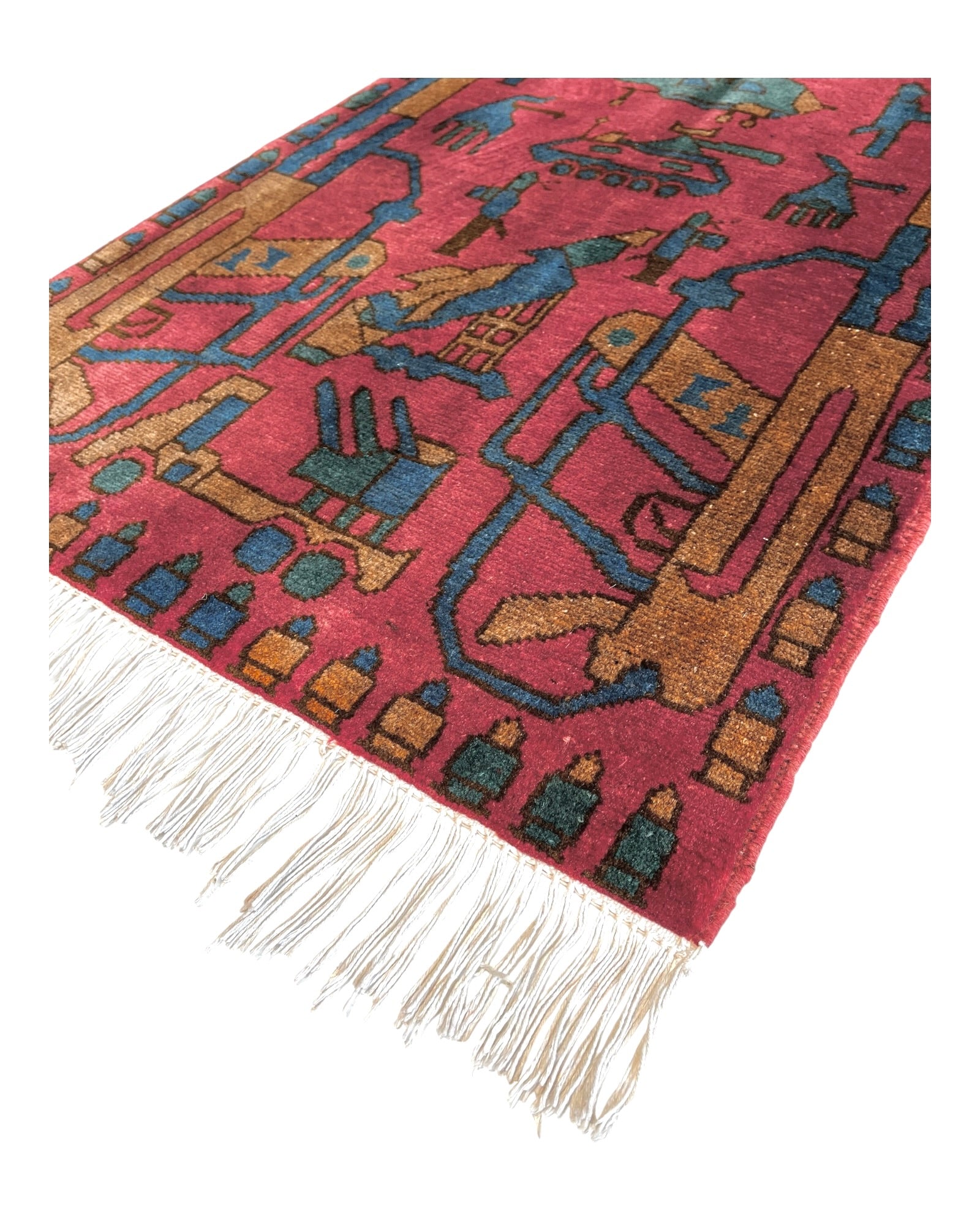 86cm x 62cm Antique Pink & Teal War Rug