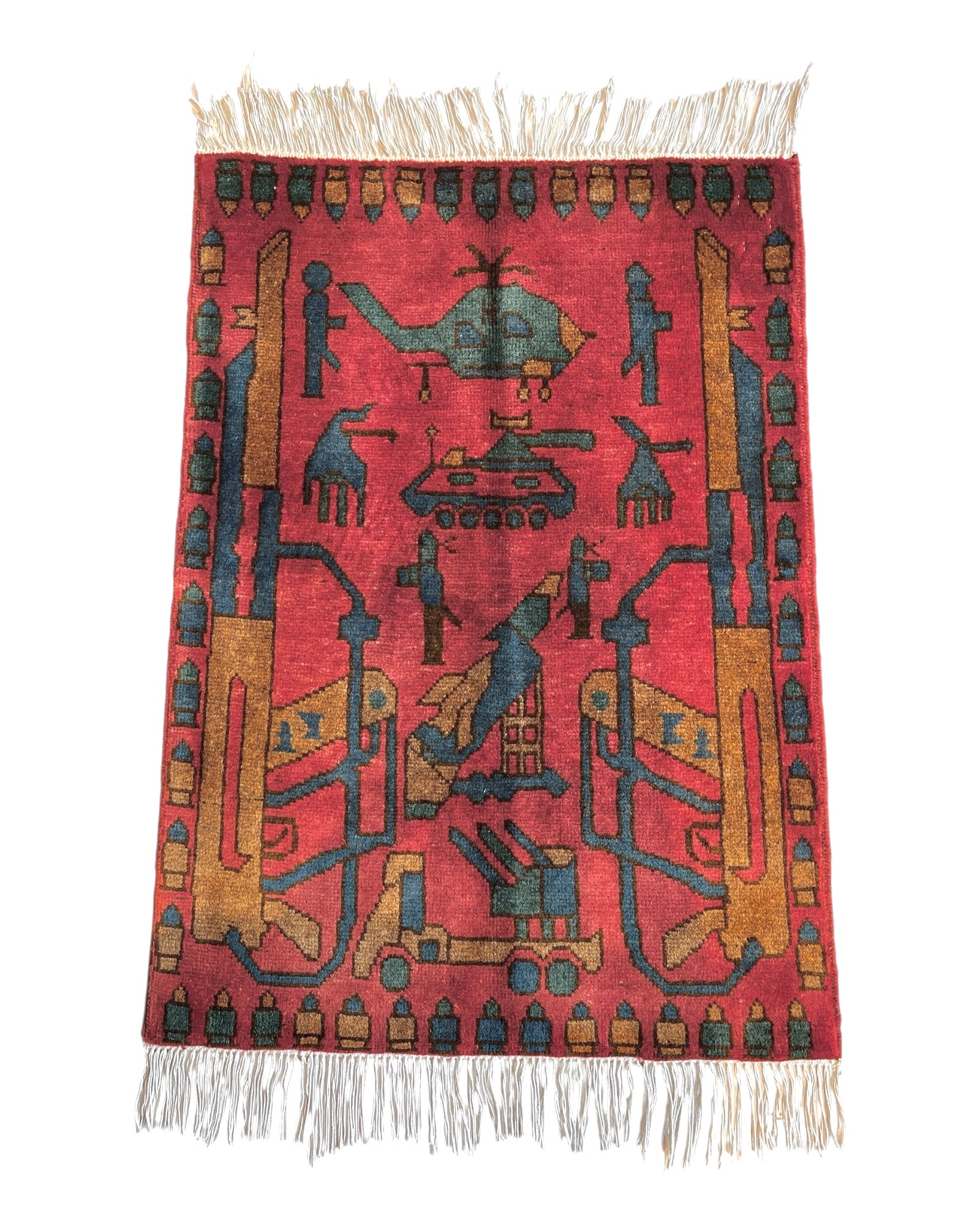 86cm x 62cm Antique Pink & Teal War Rug