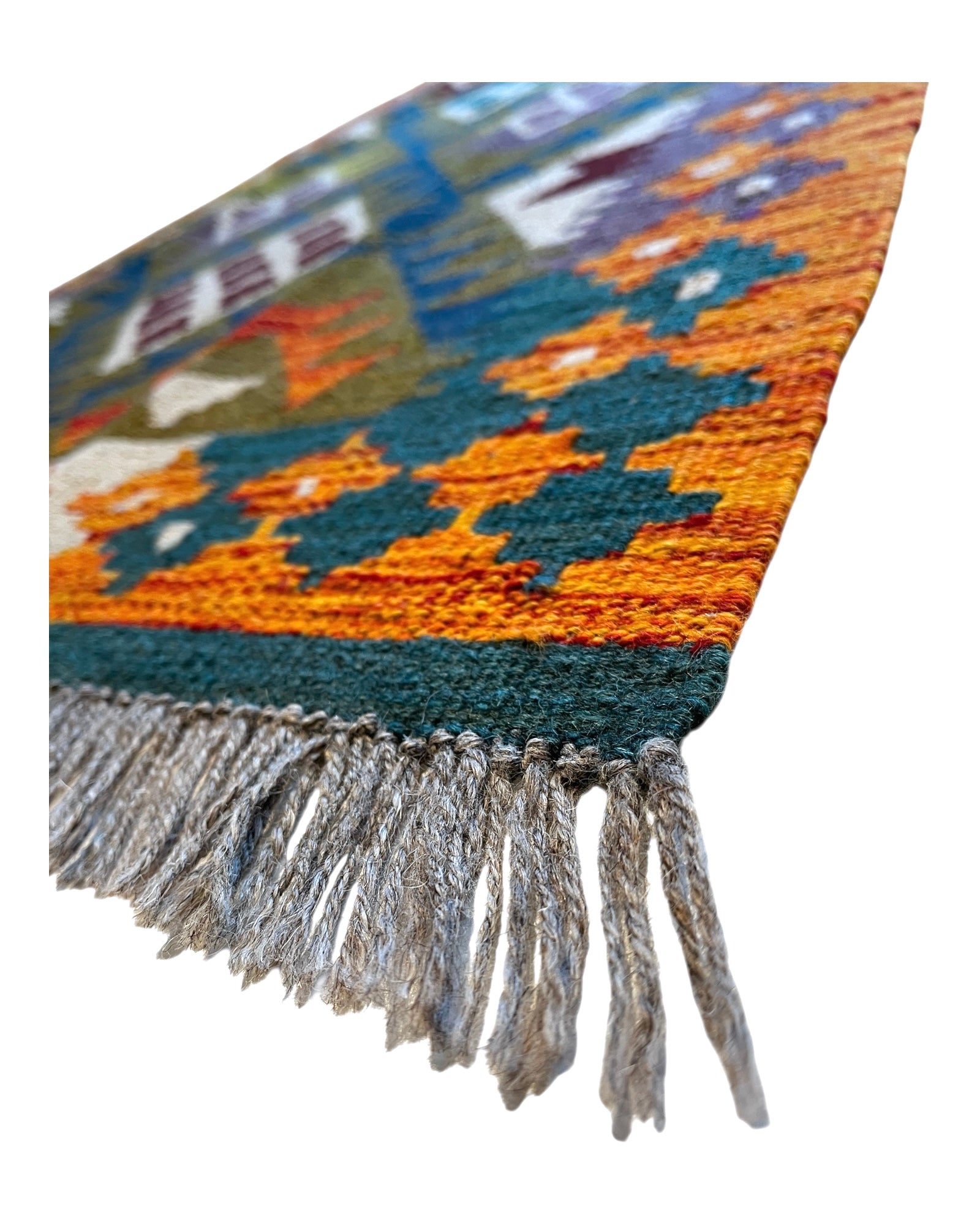 397cm x 80cm Orange & Teal Maymana Kilim Runner