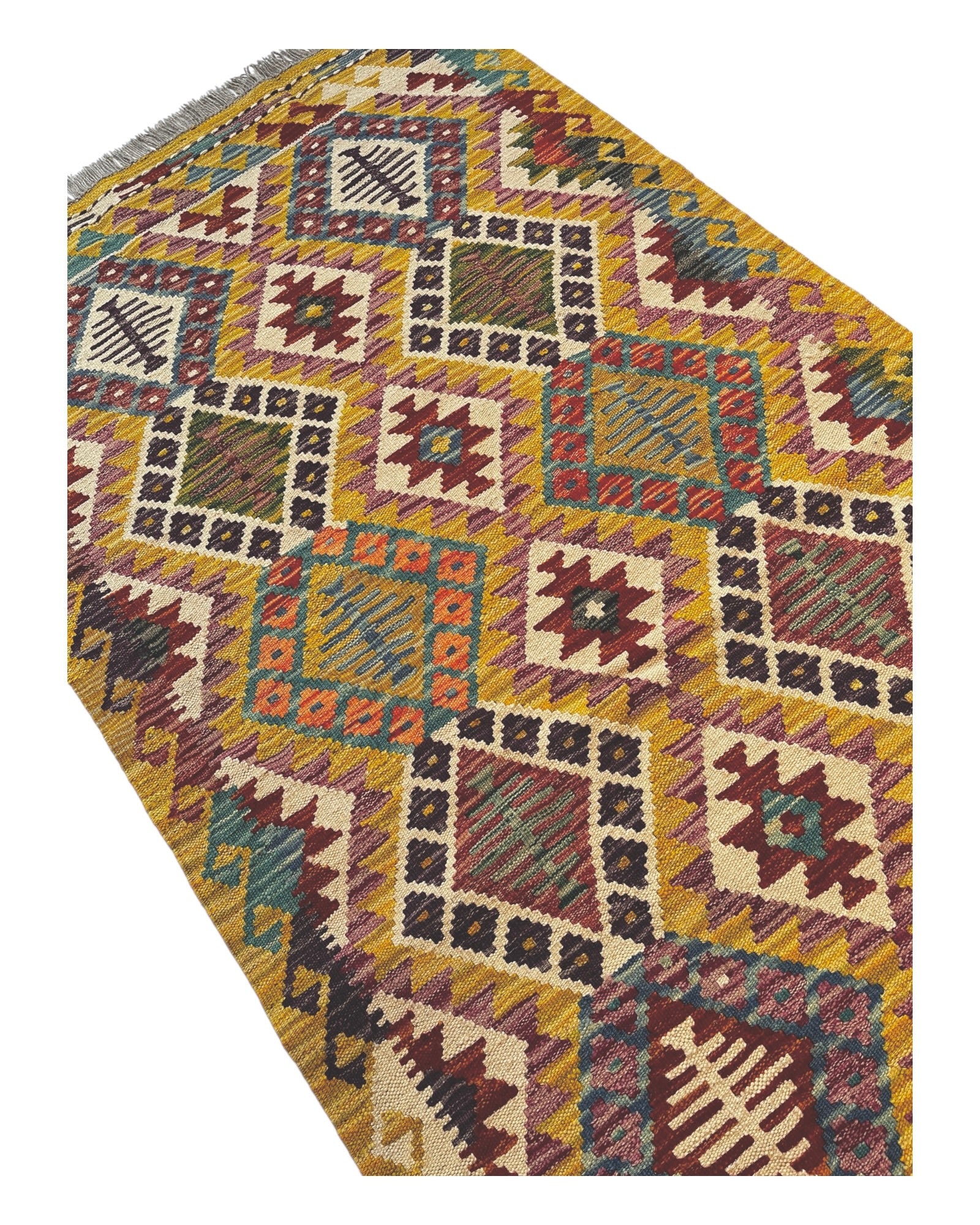 200cm x 94cm Yellow & Green Maymana Kilim