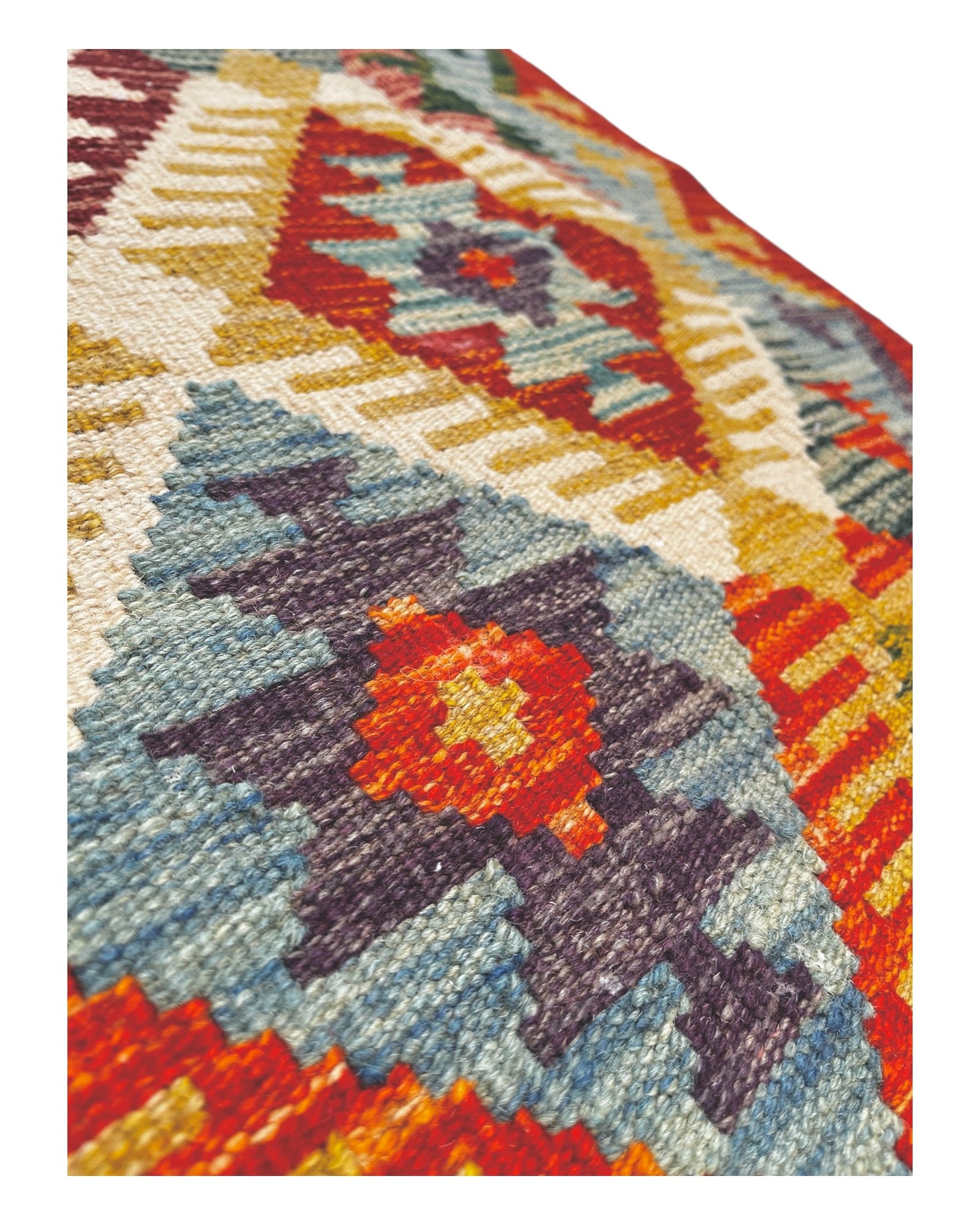 192cm x 80cm Orange & Turquoise Maymana Kilim Runner