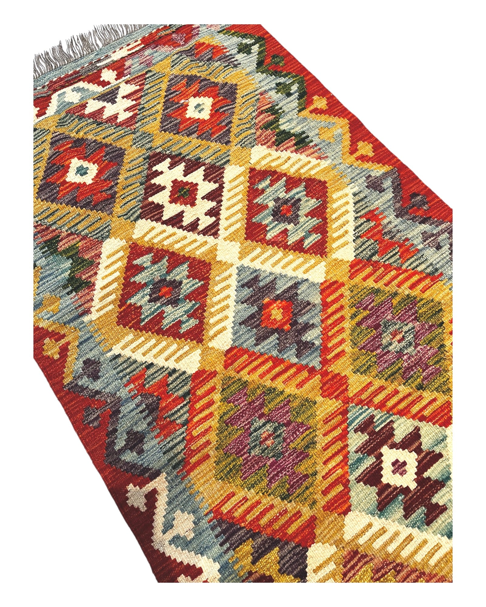 192cm x 80cm Orange & Turquoise Maymana Kilim Runner