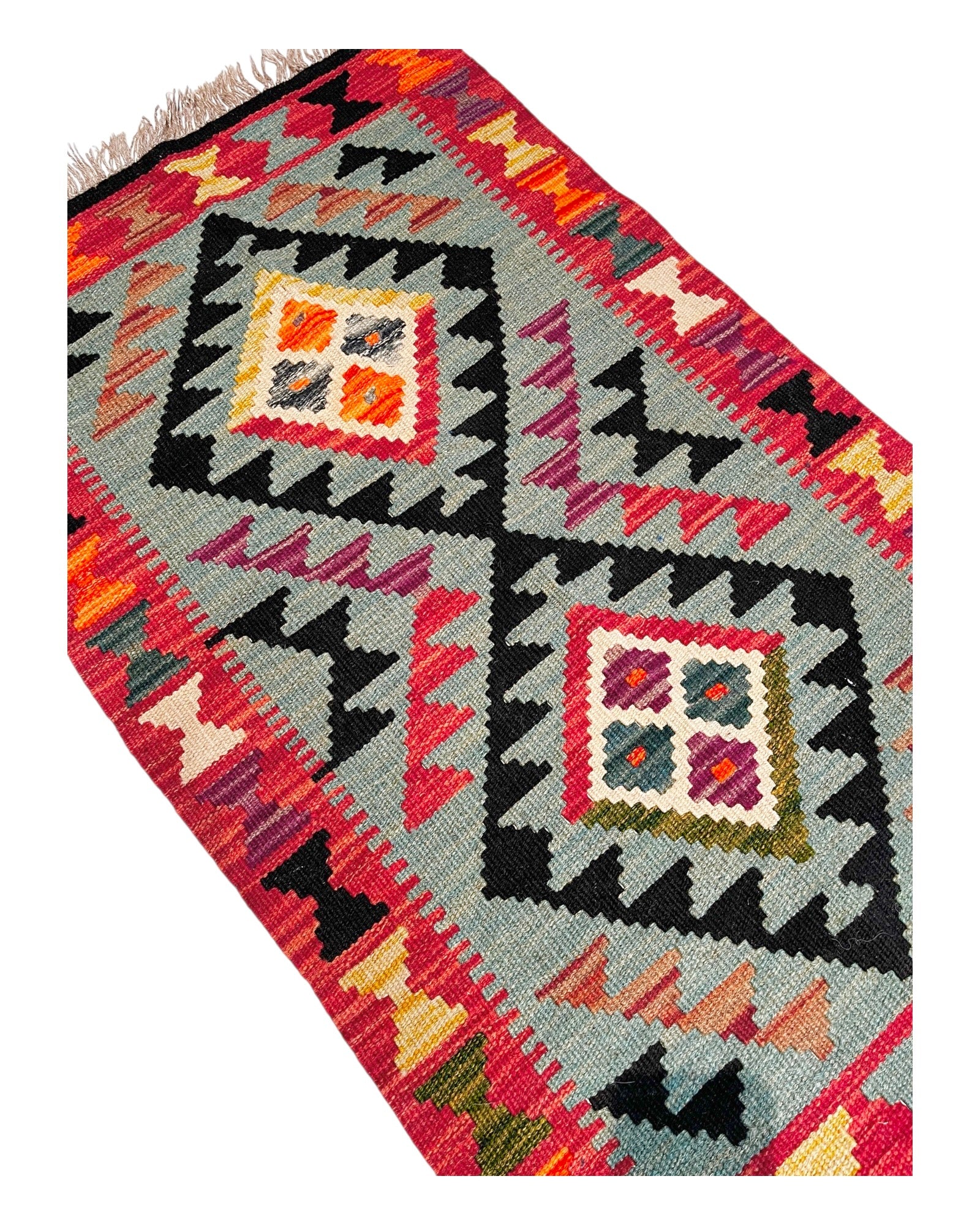 103cm x 60cm Turquoise & Pink Maymana Kilim Doormat