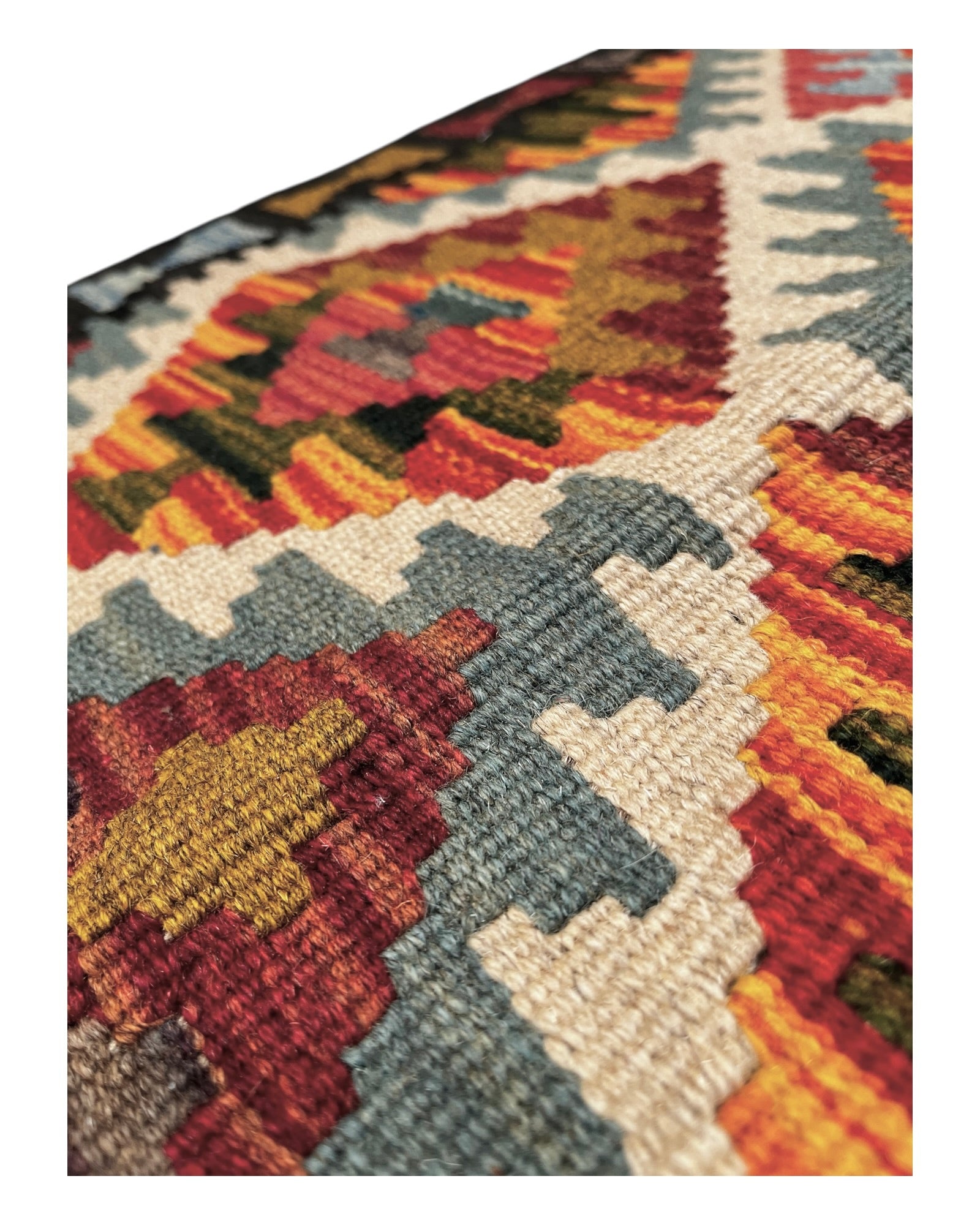 87cm x 62cm Black, Cream & Orange Maymana Kilim Doormat