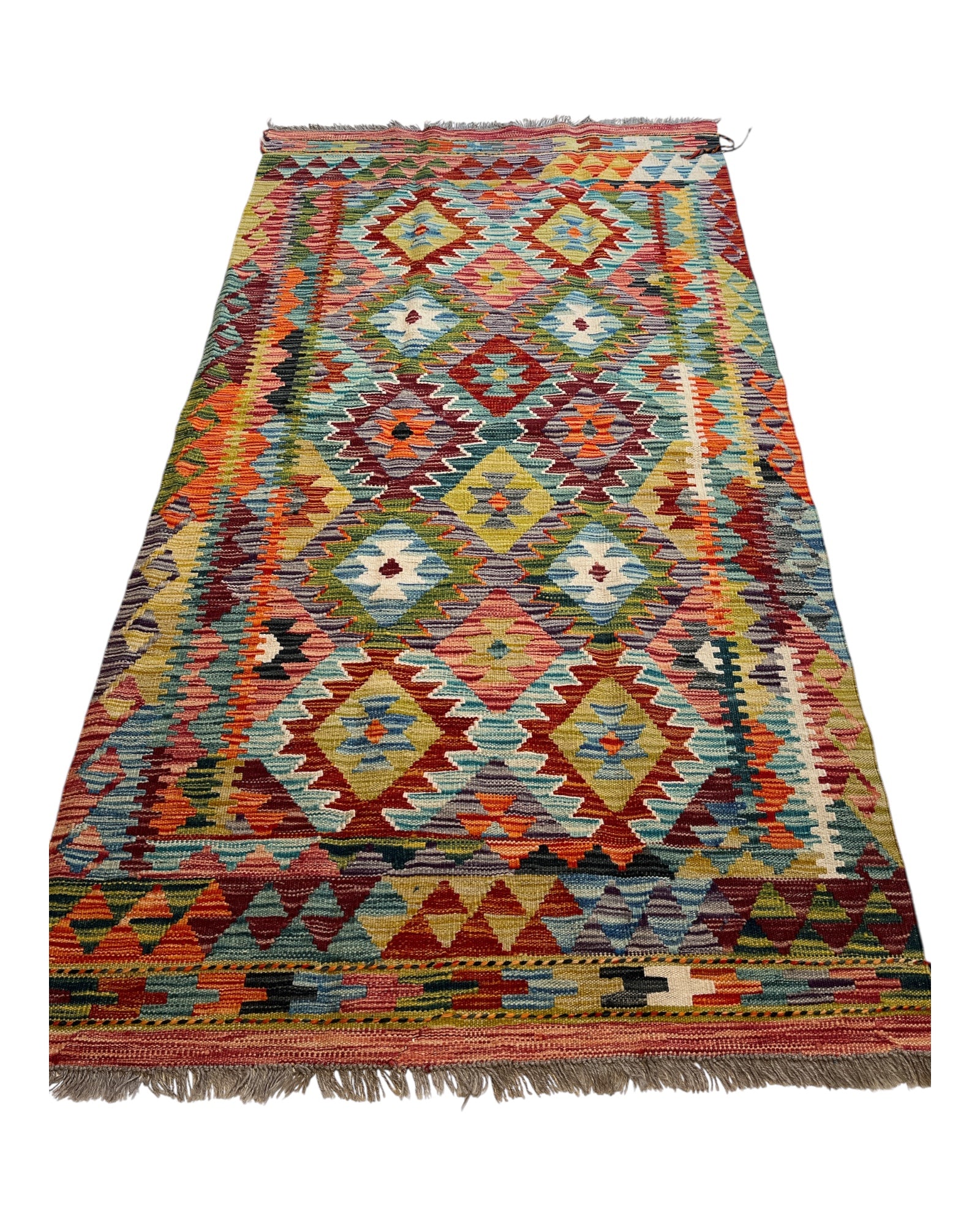 200cm x 104cm Orange & Turquoise Maymana Kilim Runner
