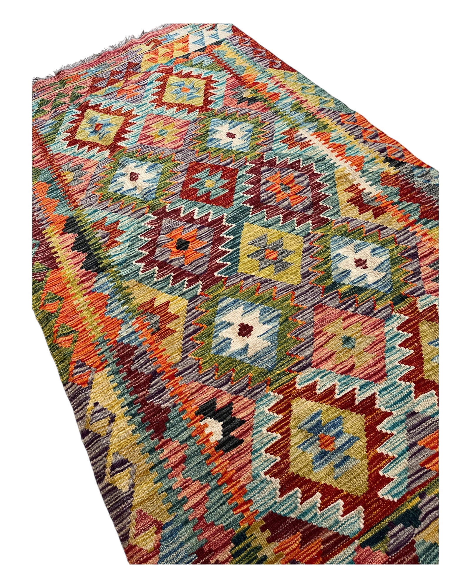 200cm x 104cm Orange & Turquoise Maymana Kilim Runner