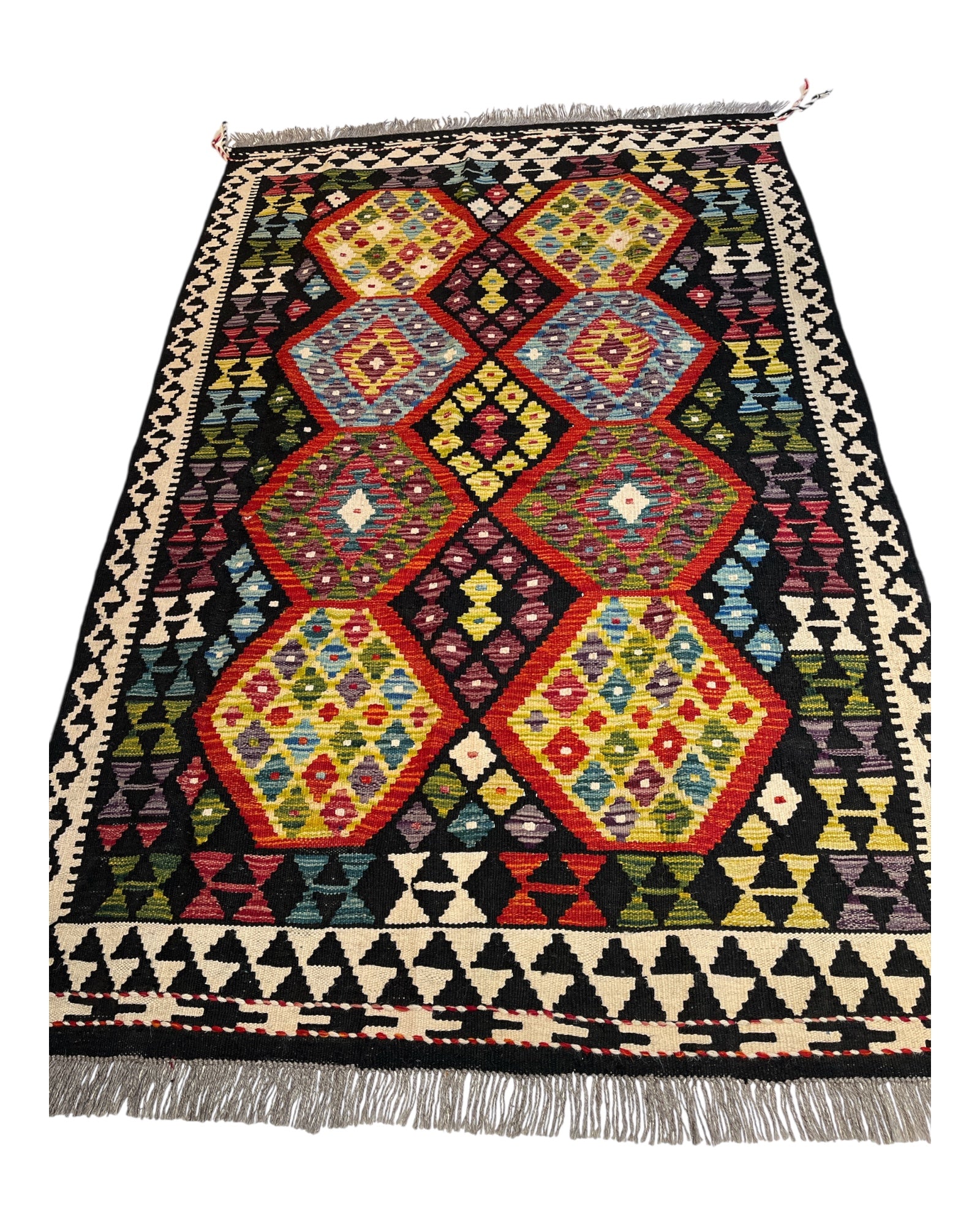 186cm x 116cm Black Multi Maymana Kilim