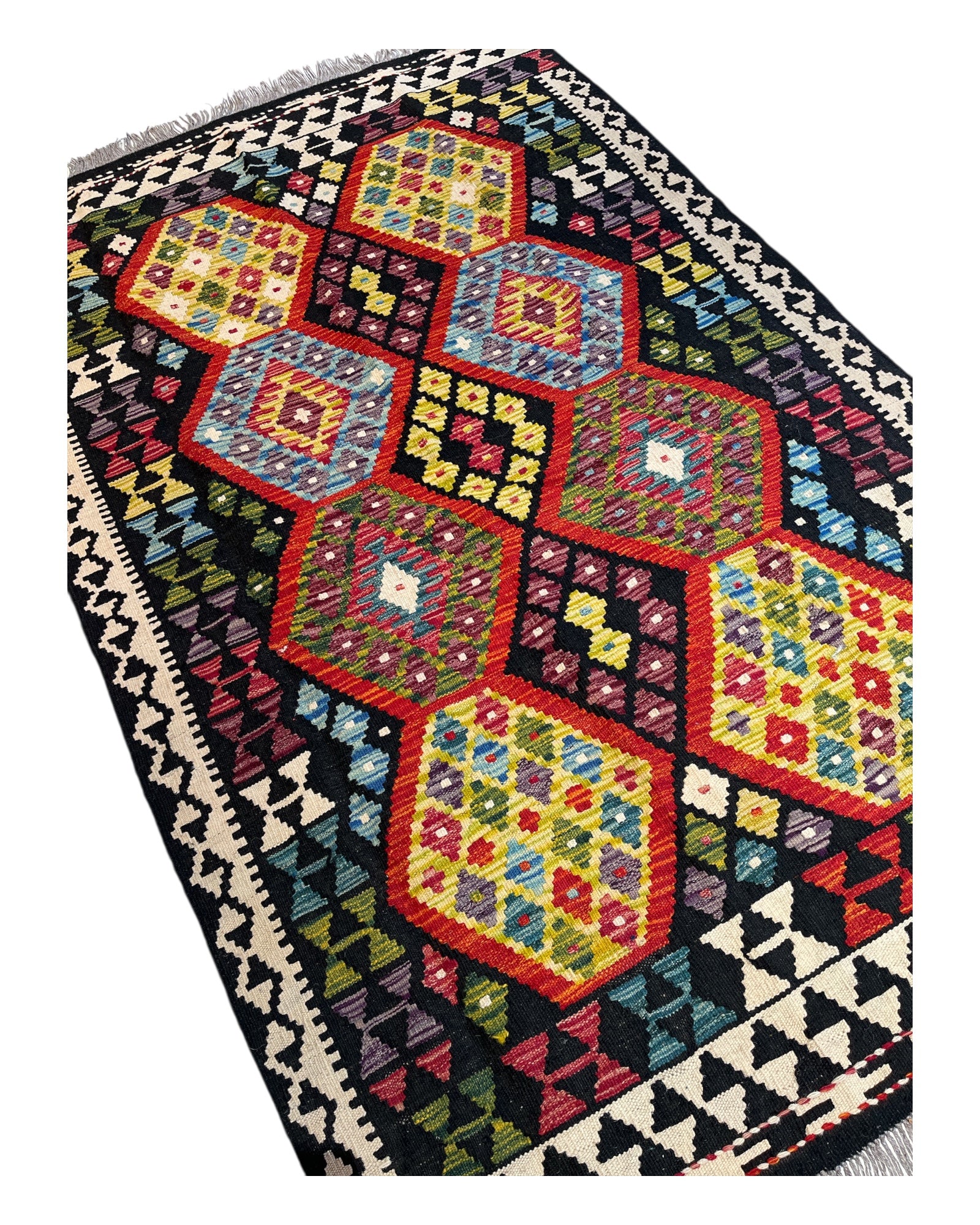 186cm x 116cm Black Multi Maymana Kilim