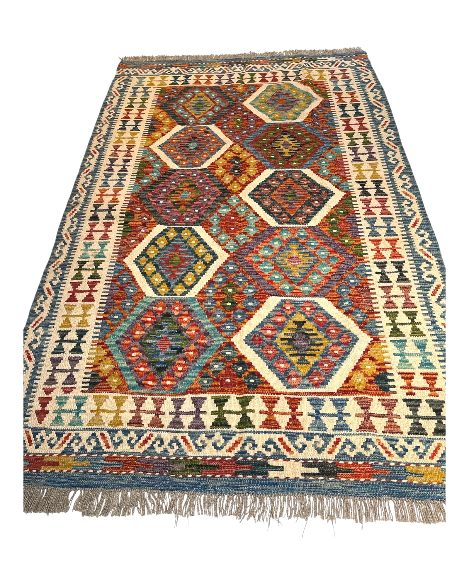 193cm x 125cm Cream, Orange & Lavender Maymana Kilim