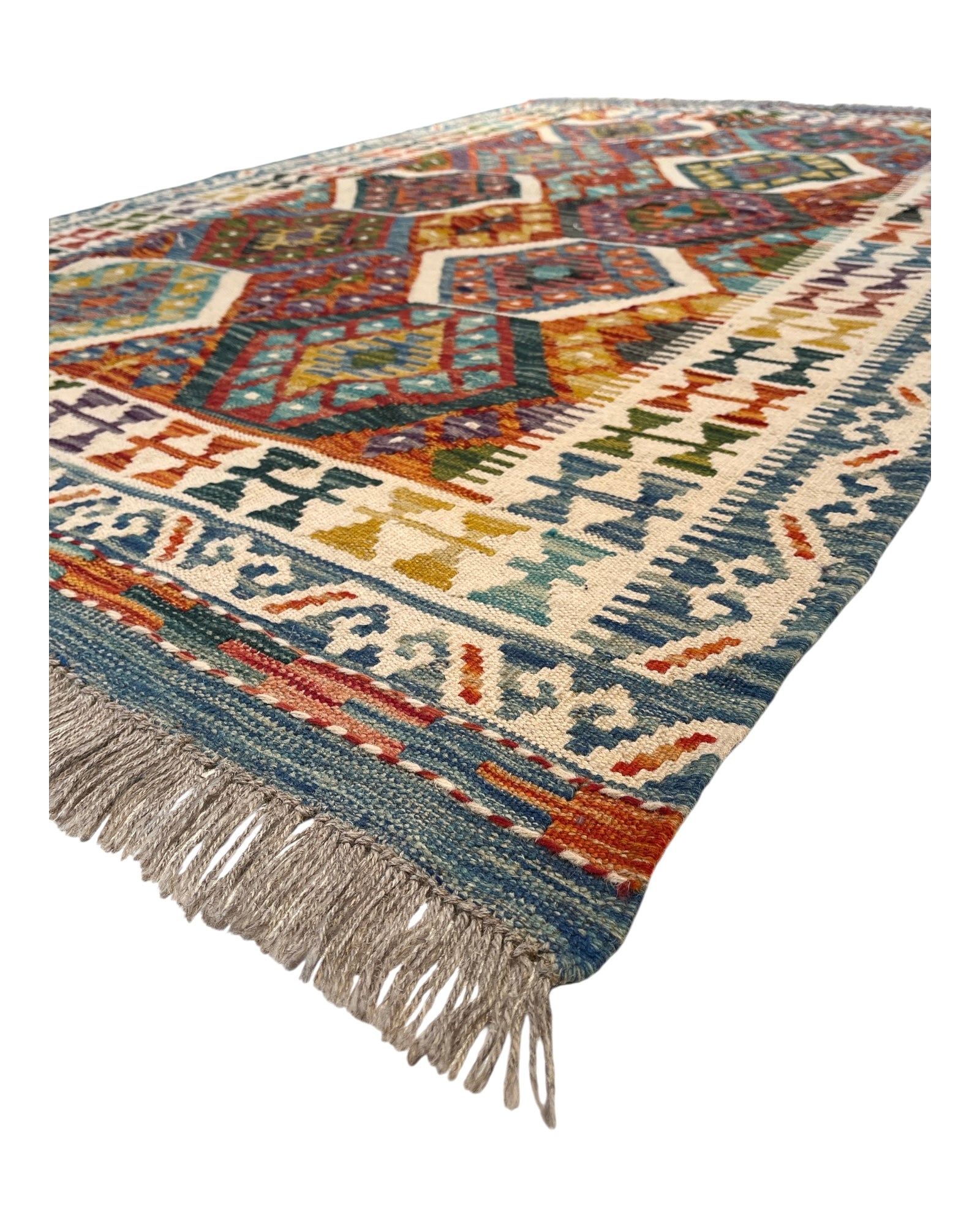 193cm x 125cm Cream, Orange & Lavender Maymana Kilim