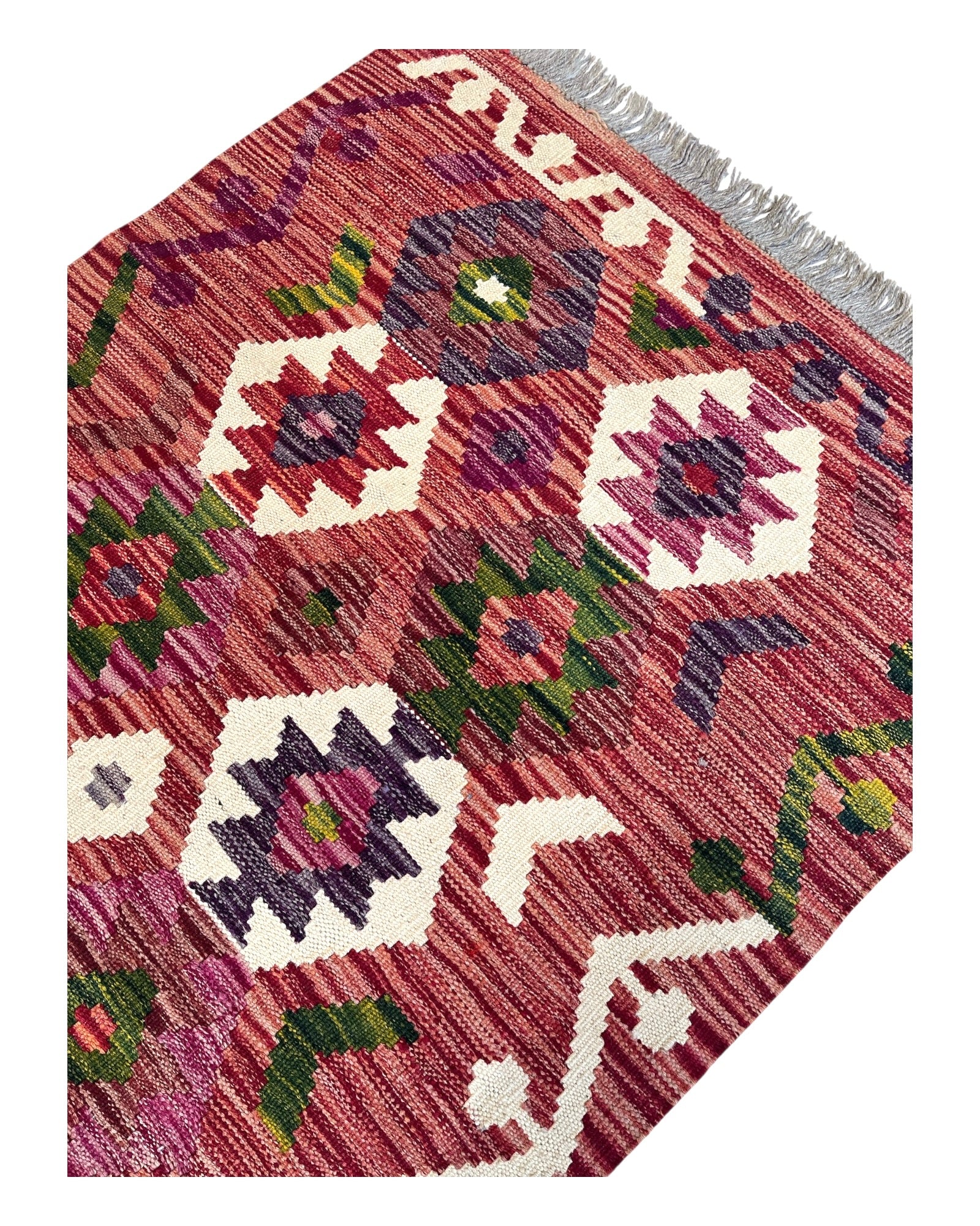193cm x 76cm Pink & Cream Maymana Kilim Runner