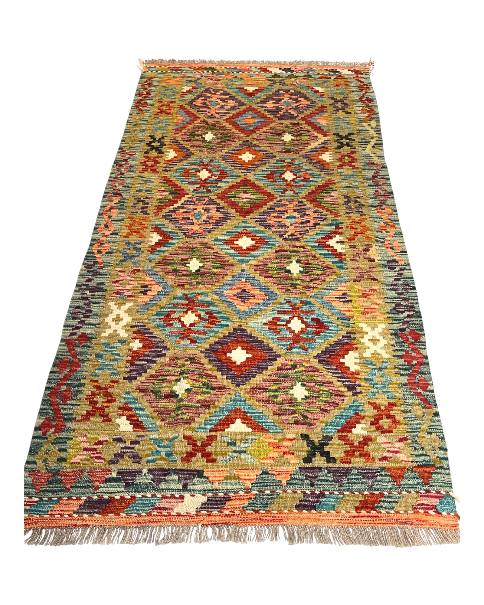 195cm x 105cm Green Maymana Kilim Runner