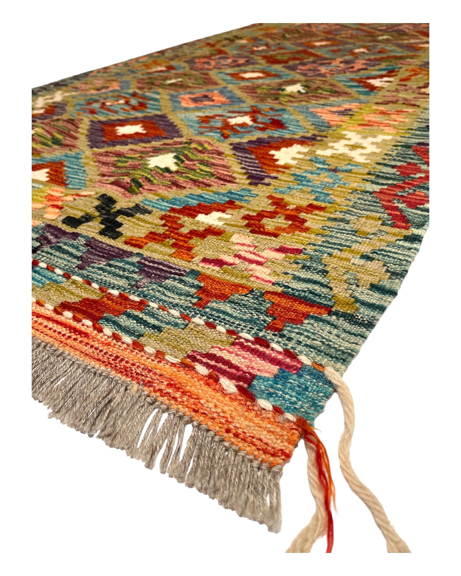195cm x 105cm Green Maymana Kilim Runner