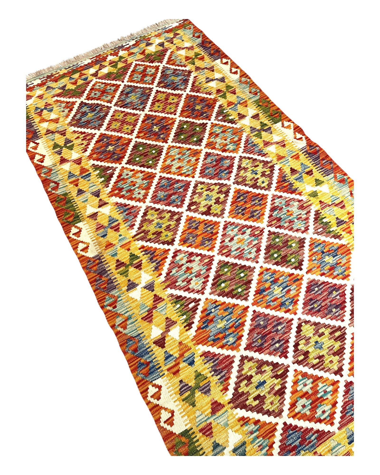 202cm x 105cm Orange & Pink Maymana Kilim Runner