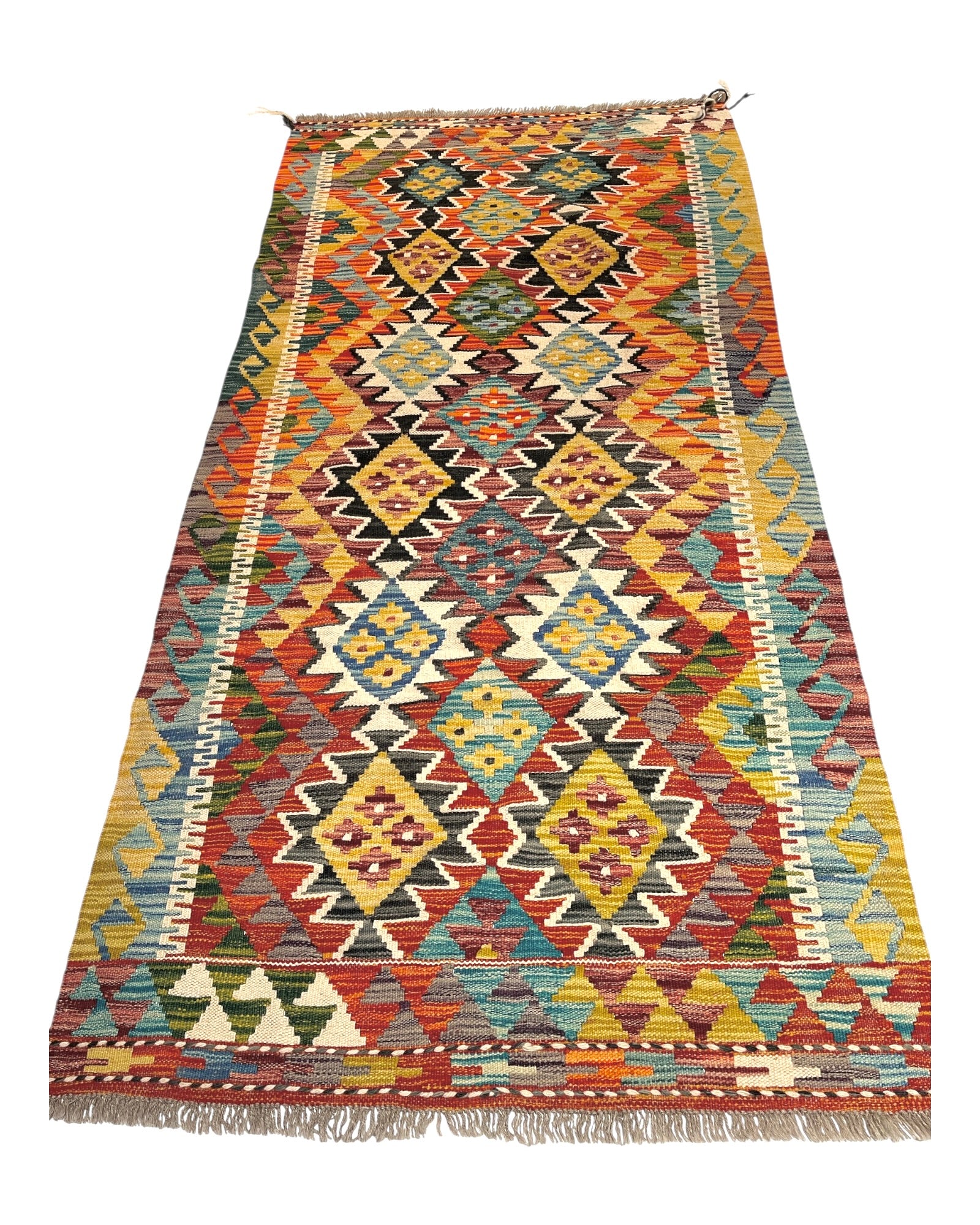 198cm x 97cm Orange & Turquoise Maymana Kilim Runner