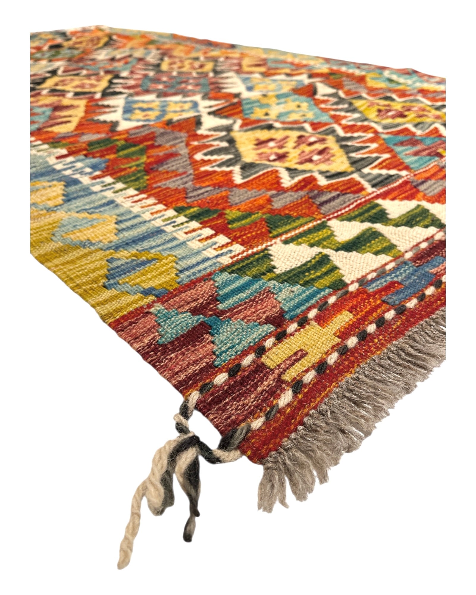 198cm x 97cm Orange & Turquoise Maymana Kilim Runner