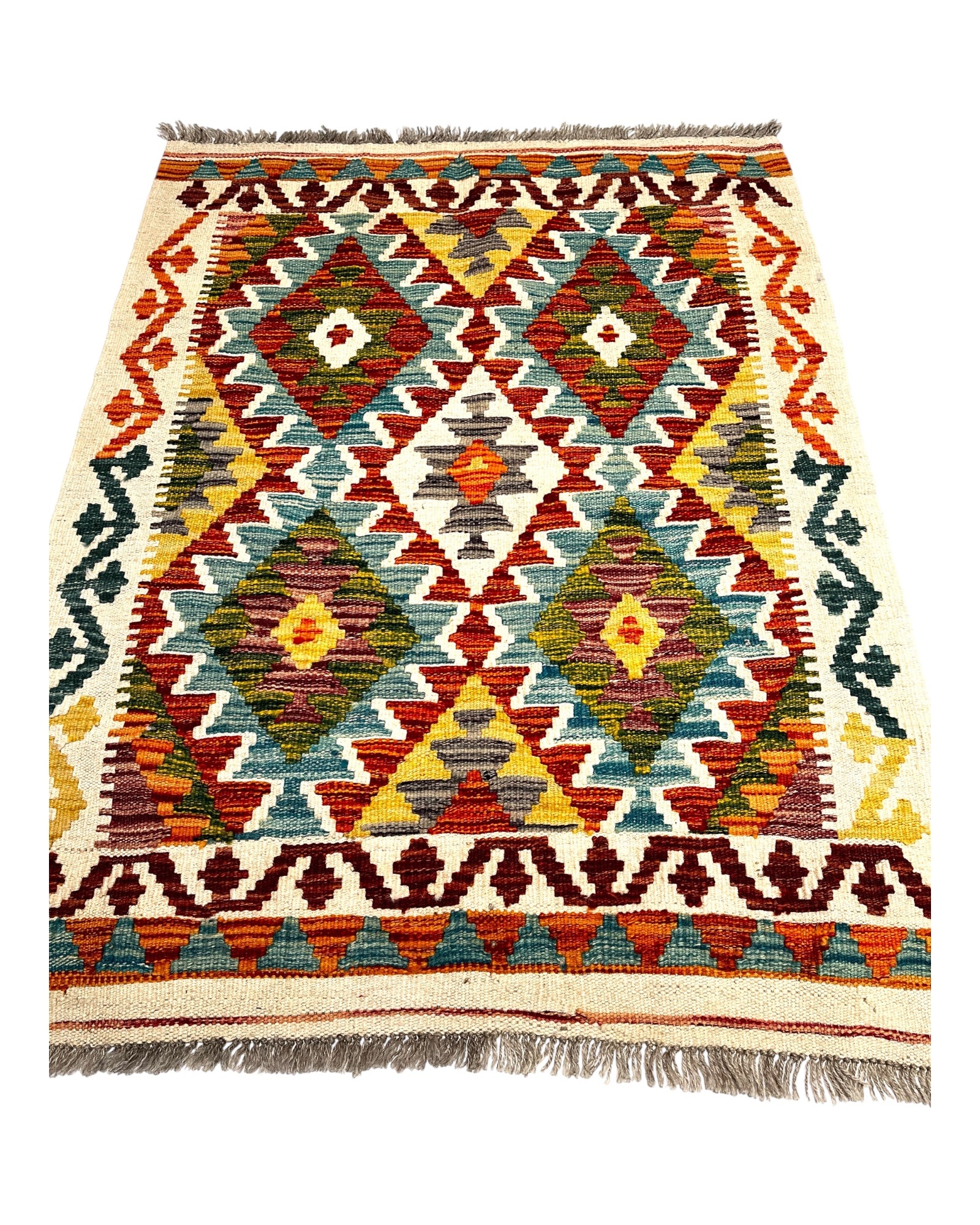 108cm x 82cm Cream & Orange Maymana Kilim