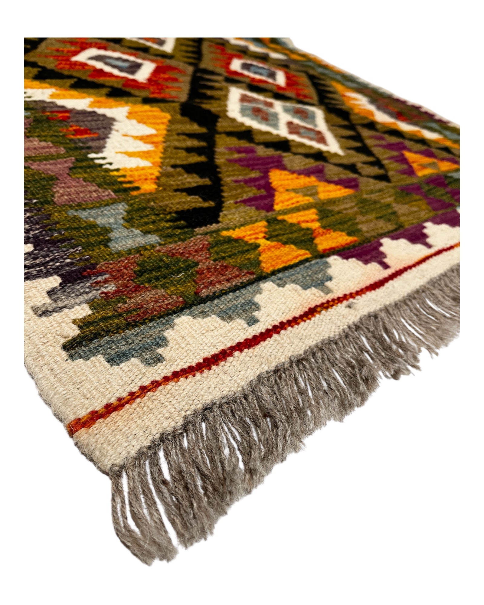 146cm x 98cm Olive Green & Yellow Maymana Kilim