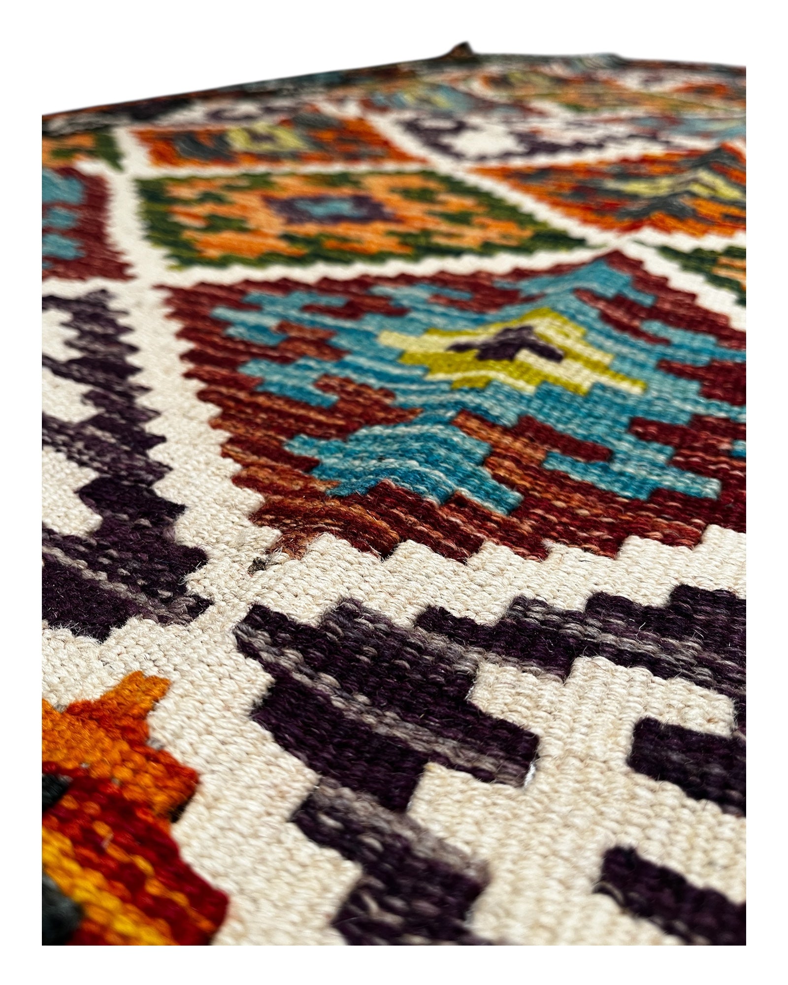 198cm x 100cm Orange & Black Maymana Kilim Runner