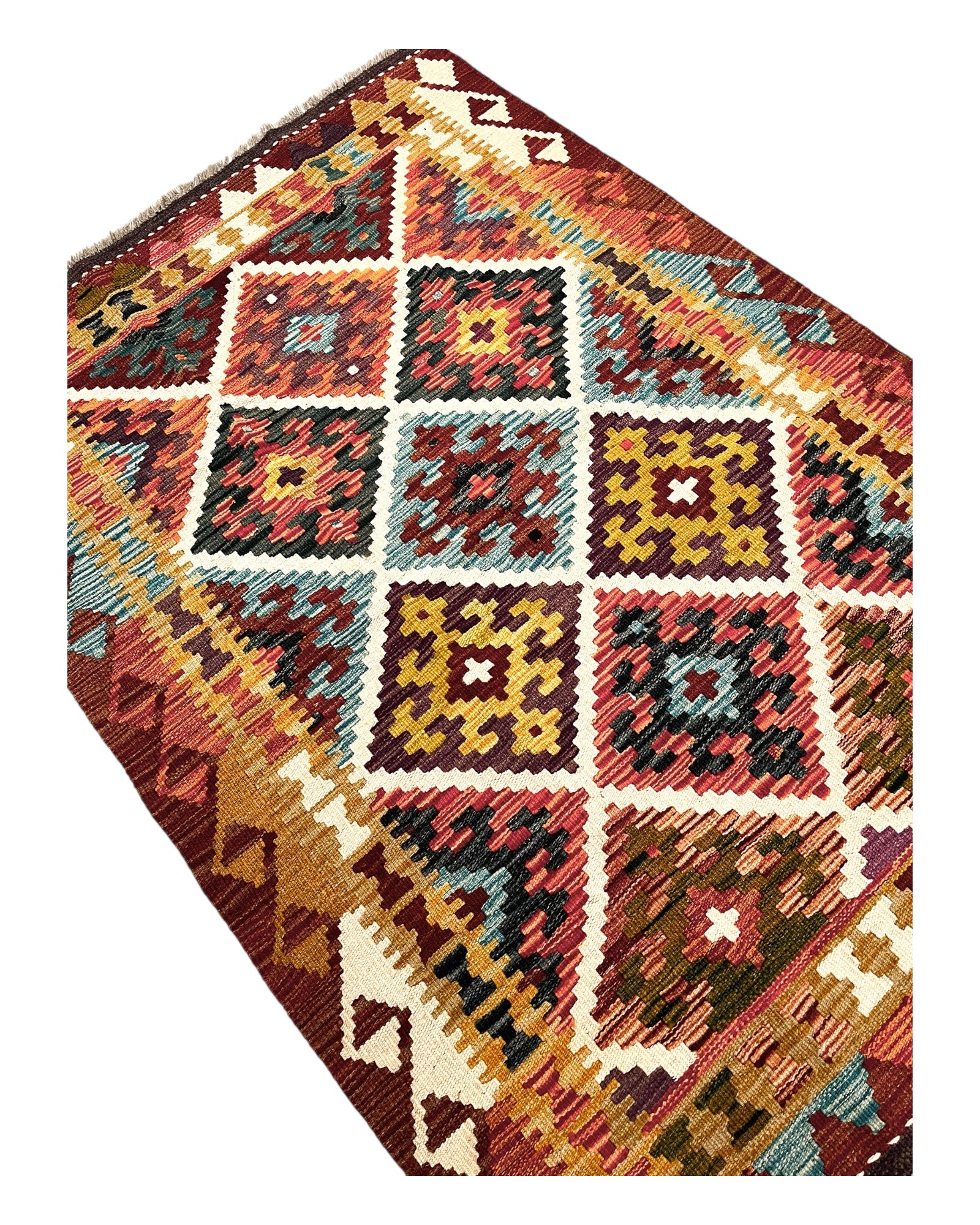 149cm x 104cm Burgundy & Turquoise Maymana Kilim