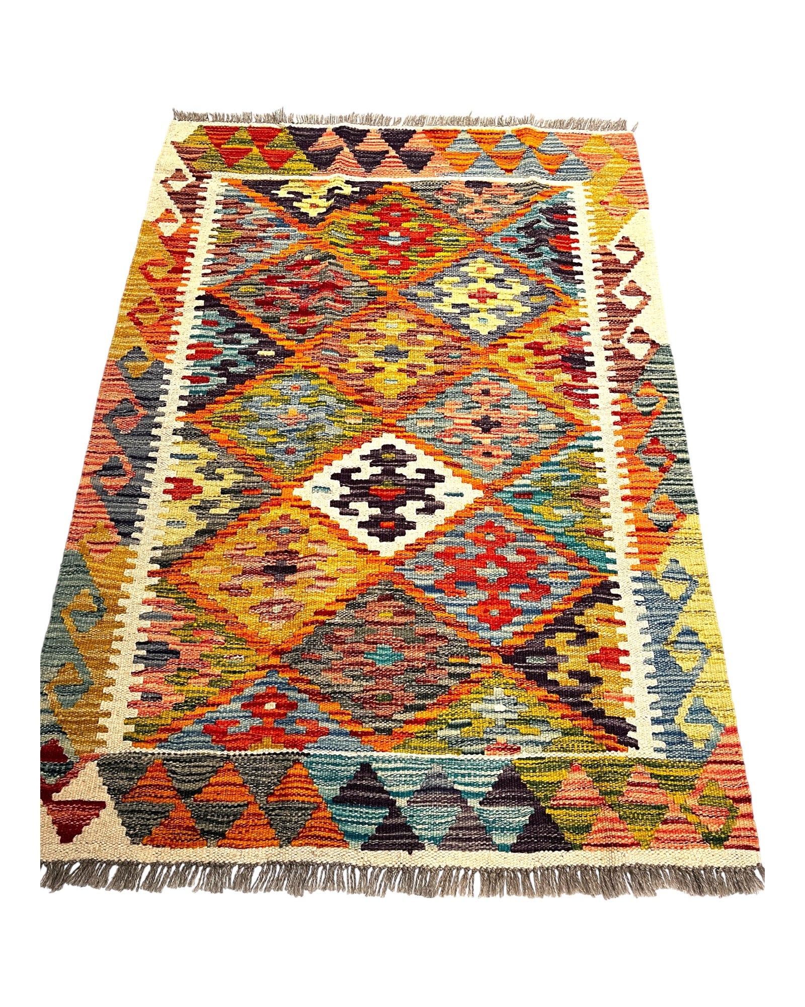 115cm x 80cm Orange & Purple Maymana Kilim