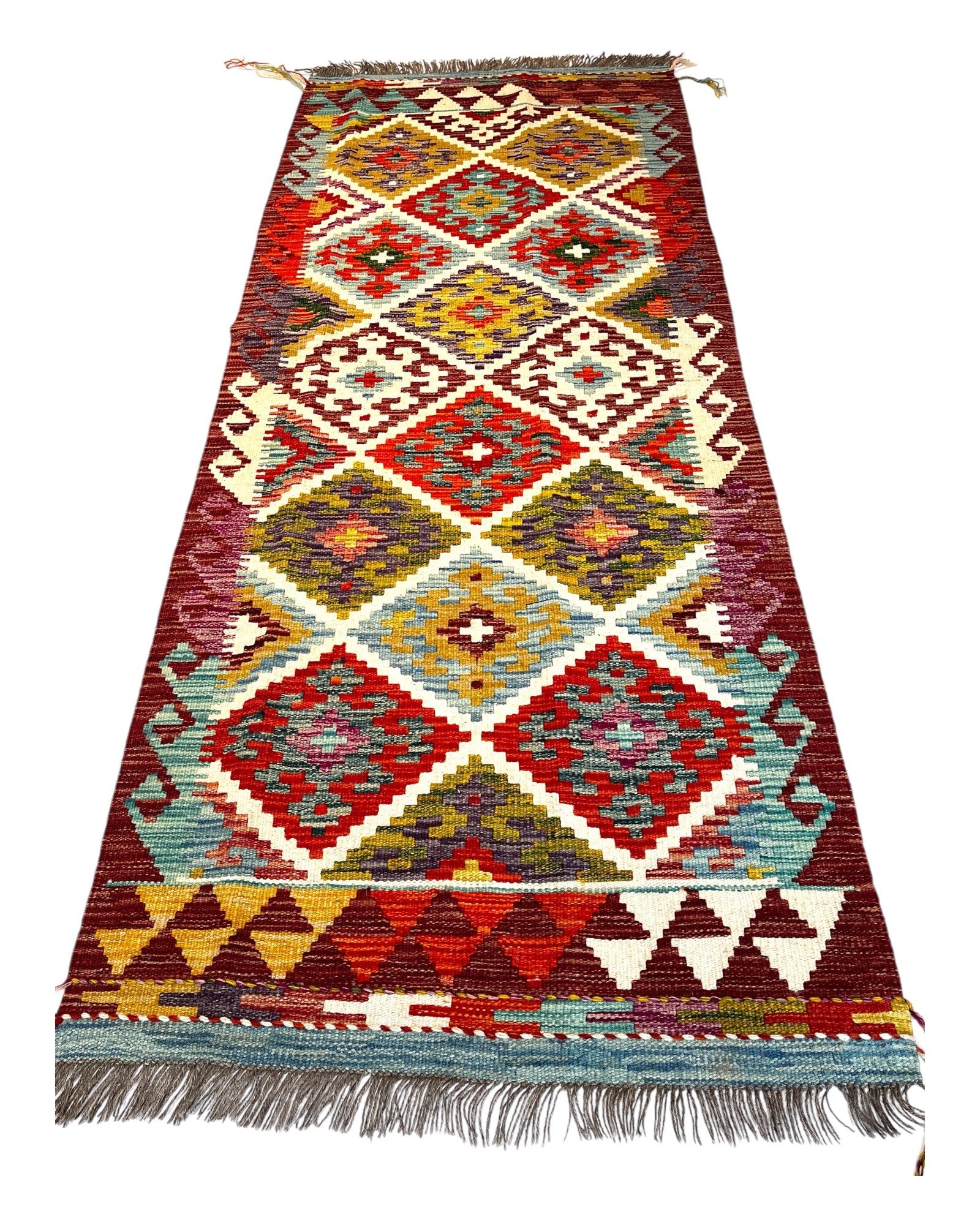 194cm x 80cm Orange & Burgundy Maymana Kilim Runner