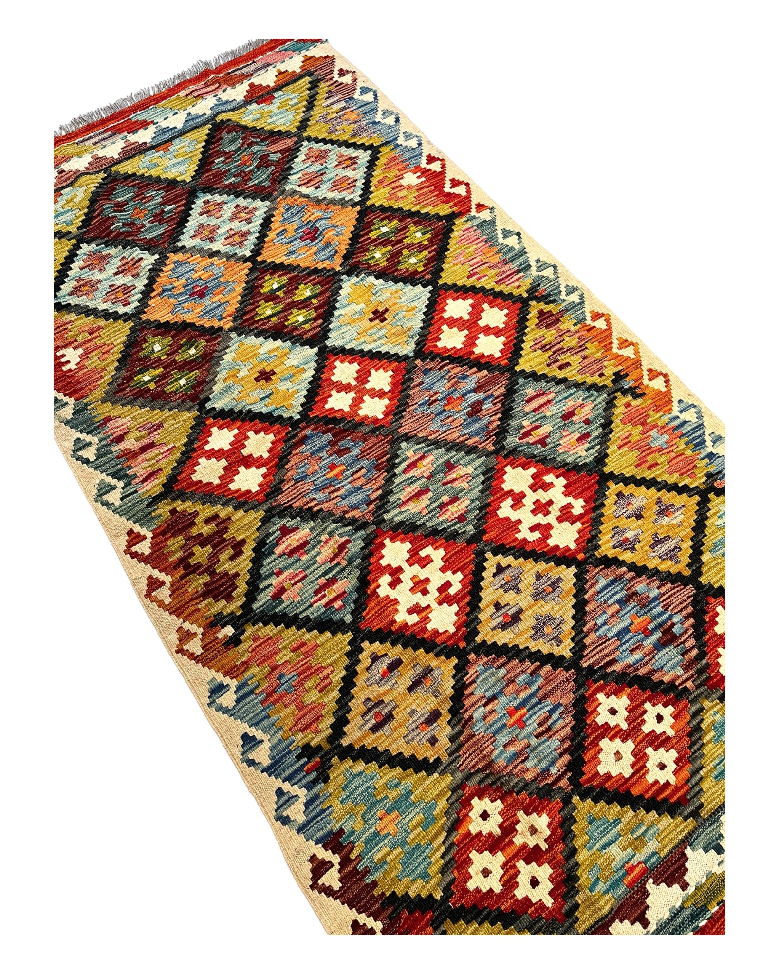 198cm x 102cm Multi-Coloured Maymana Kilim Runner