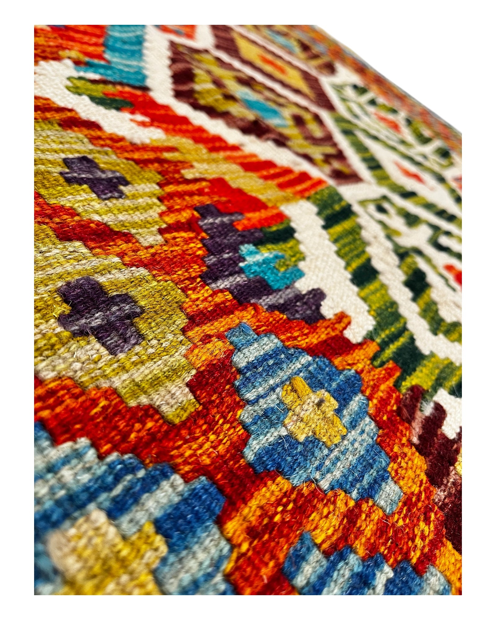 197cm x 104cm Orange & Turquoise Maymana Kilim Runner