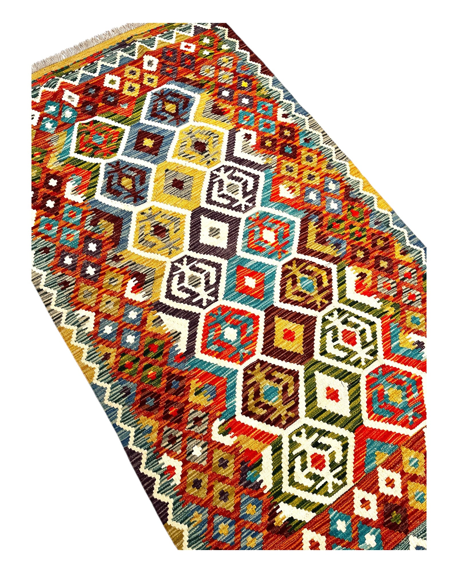 197cm x 104cm Orange & Turquoise Maymana Kilim Runner