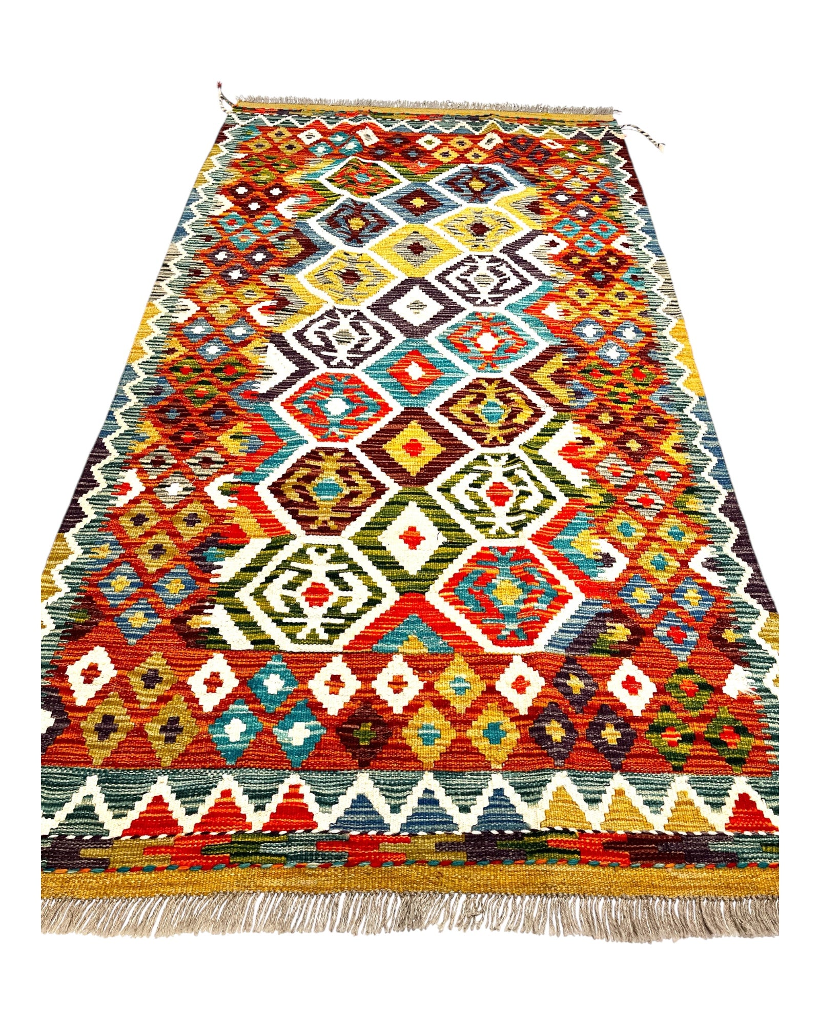197cm x 104cm Orange & Turquoise Maymana Kilim Runner