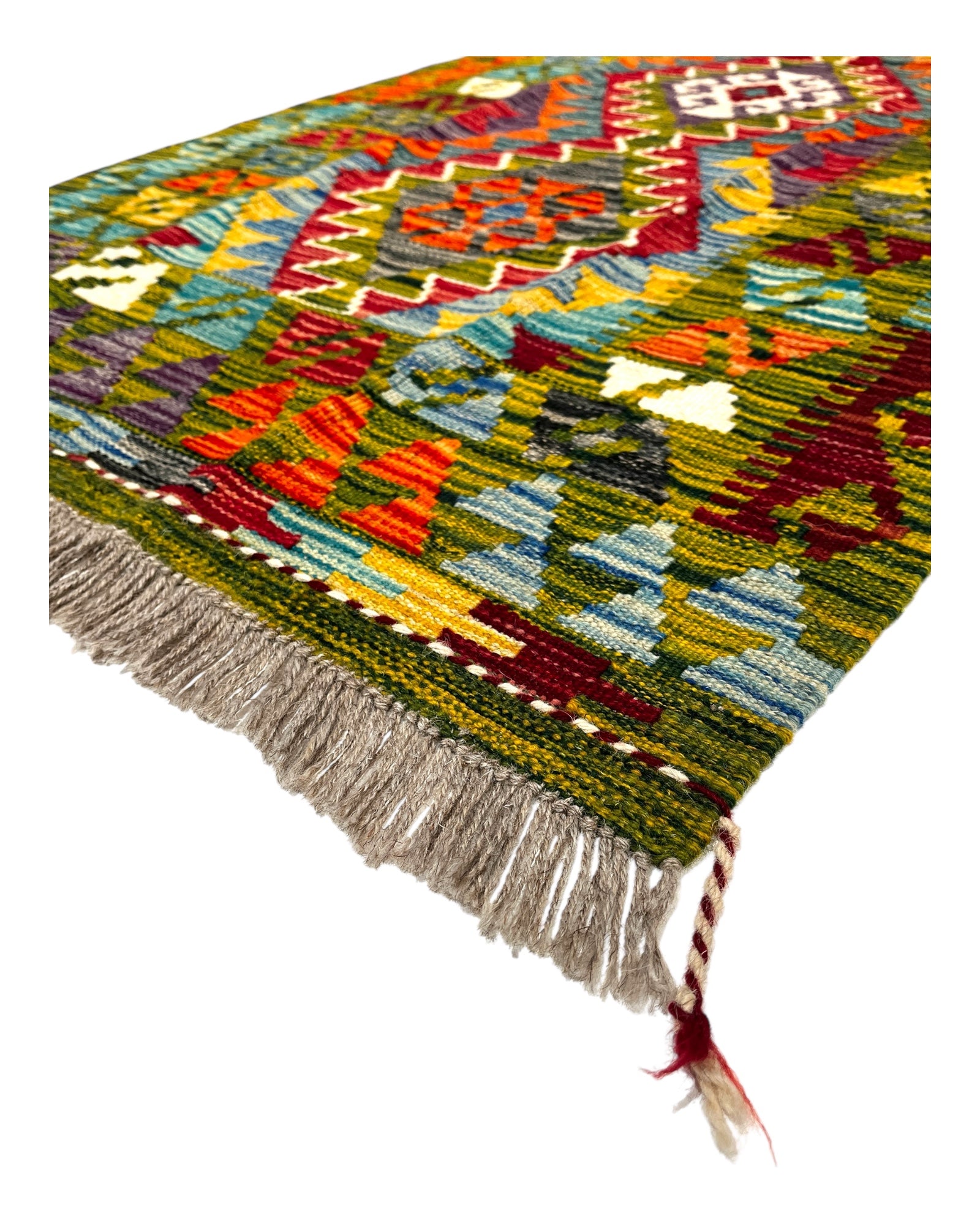 195cm x 80cm Green & Pink Maymana Kilim Runner